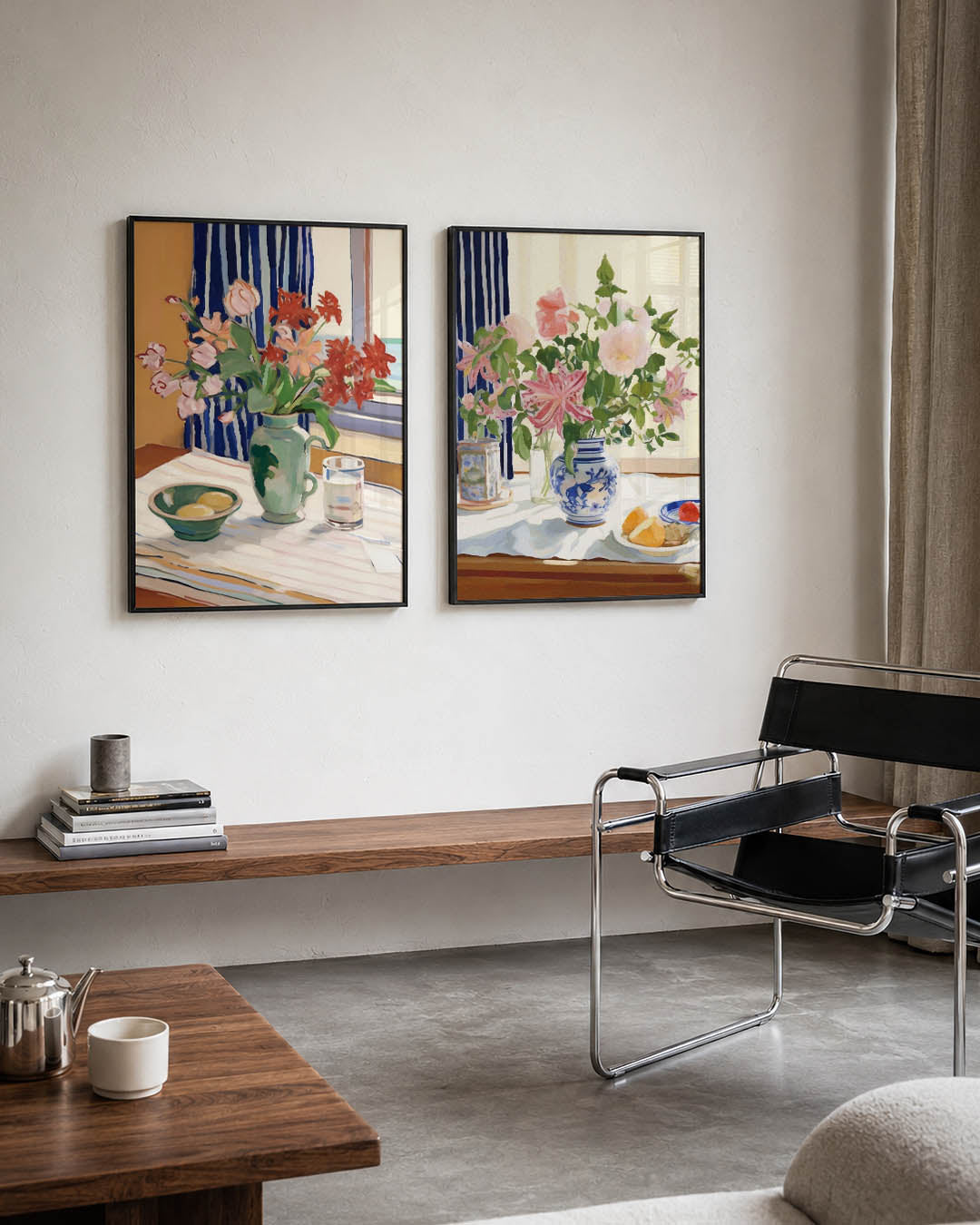 Bloemen en strepen Posterset