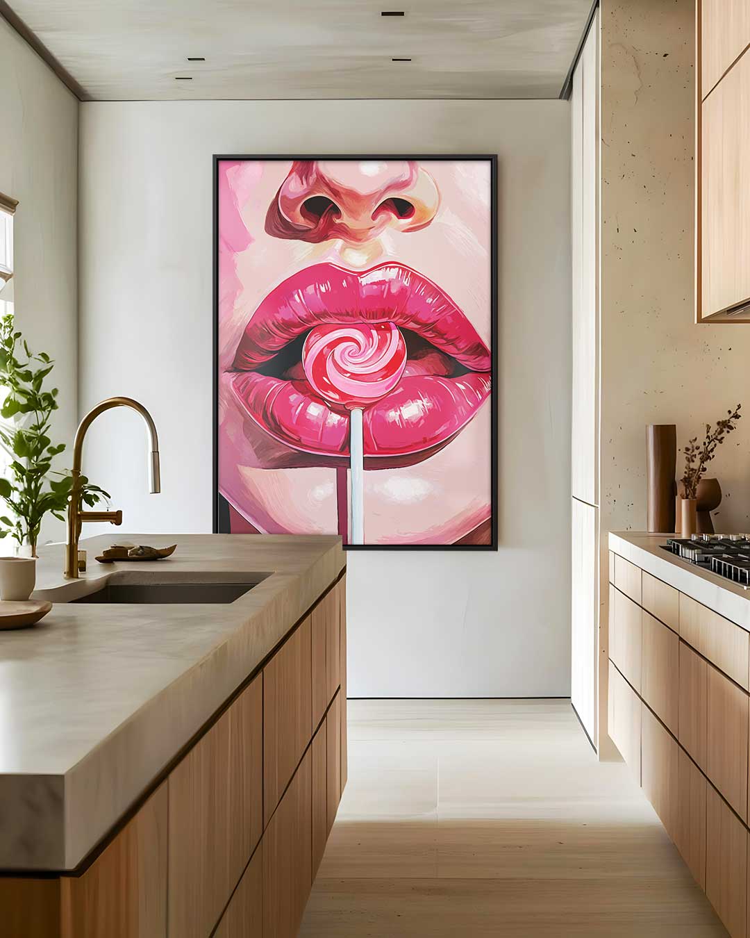 Pop Art Lolly Lips Kunstwerk-canvas-dibond-plexiglas-wanddecoratie-WallArtistic