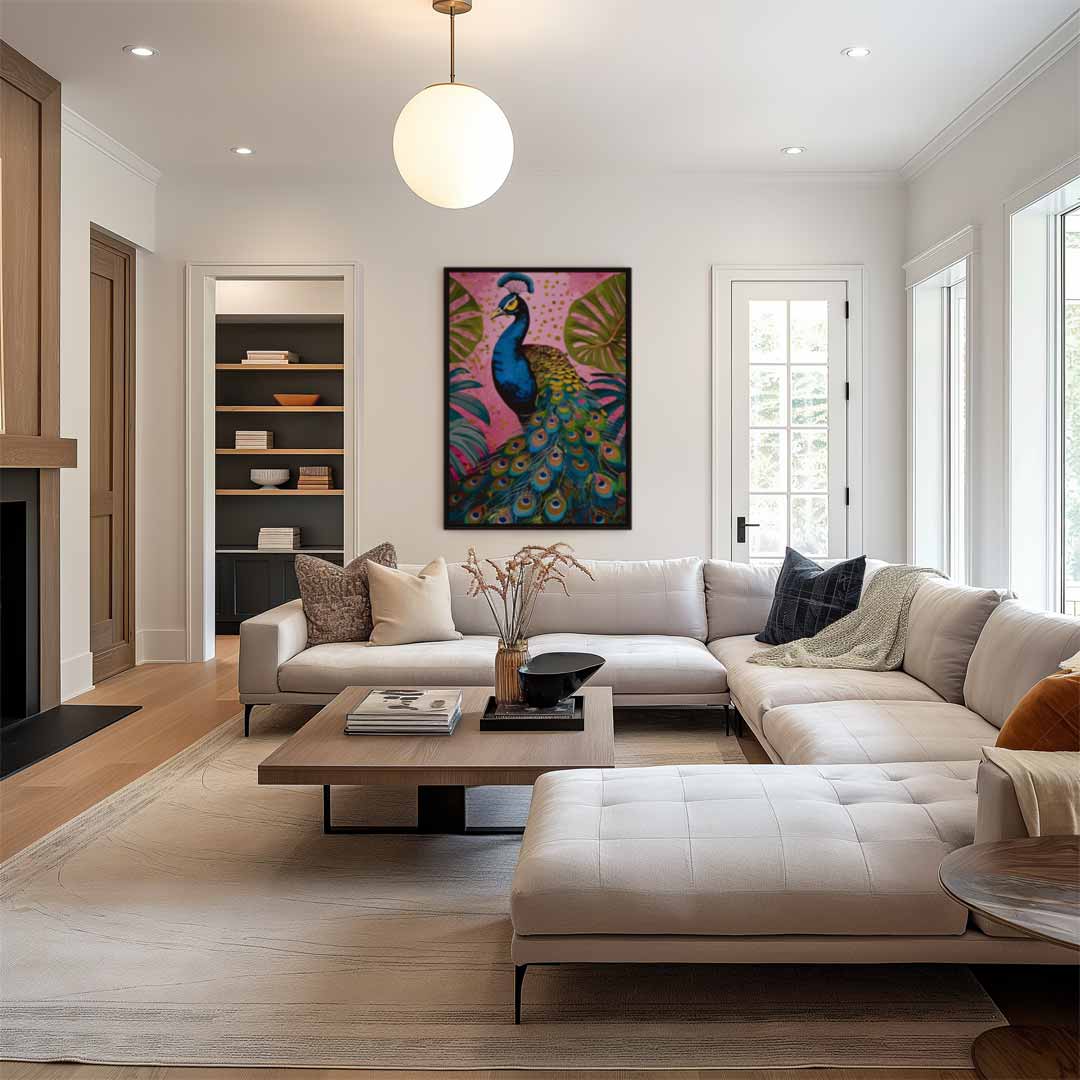 Prachtige Pauw in het Paradijs Kunstwerk-canvas-dibond-plexiglas-wanddecoratie-WallArtistic