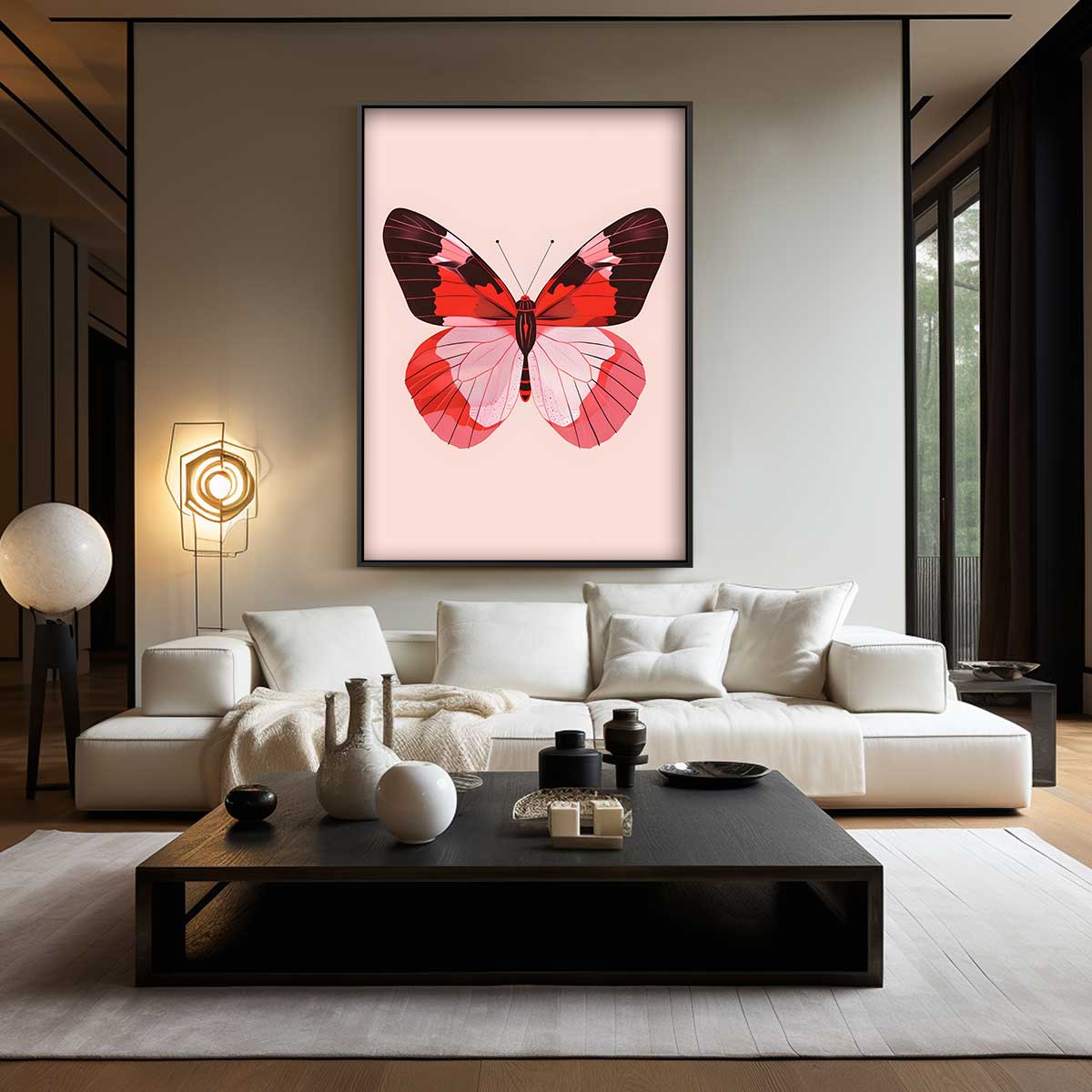 Rood-roze Vlinderpracht Kunstwerk-canvas-dibond-plexiglas-wanddecoratie-WallArtistic