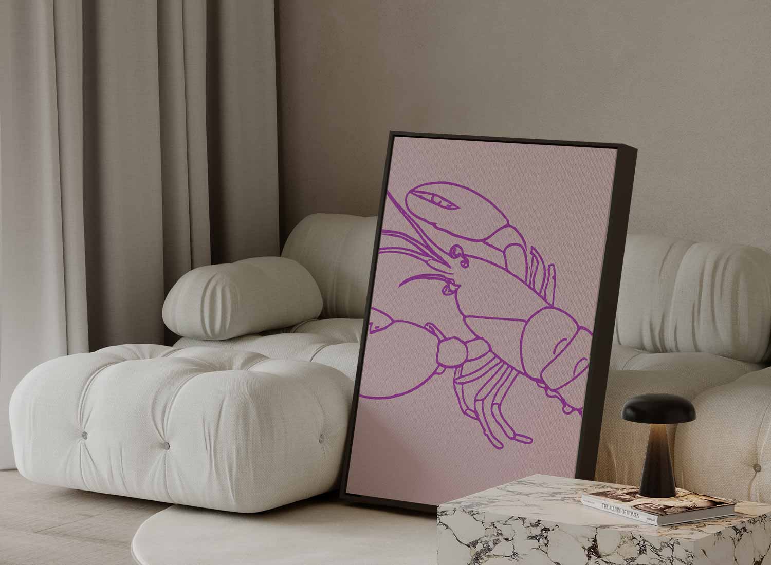 Vrolijke Roze Kreeft Illustratie Kunstwerk-canvas-dibond-plexiglas-wanddecoratie-WallArtistic