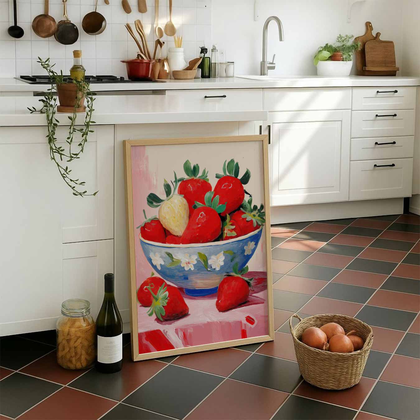 Aardbeien in Kunstzinnige Kom Poster