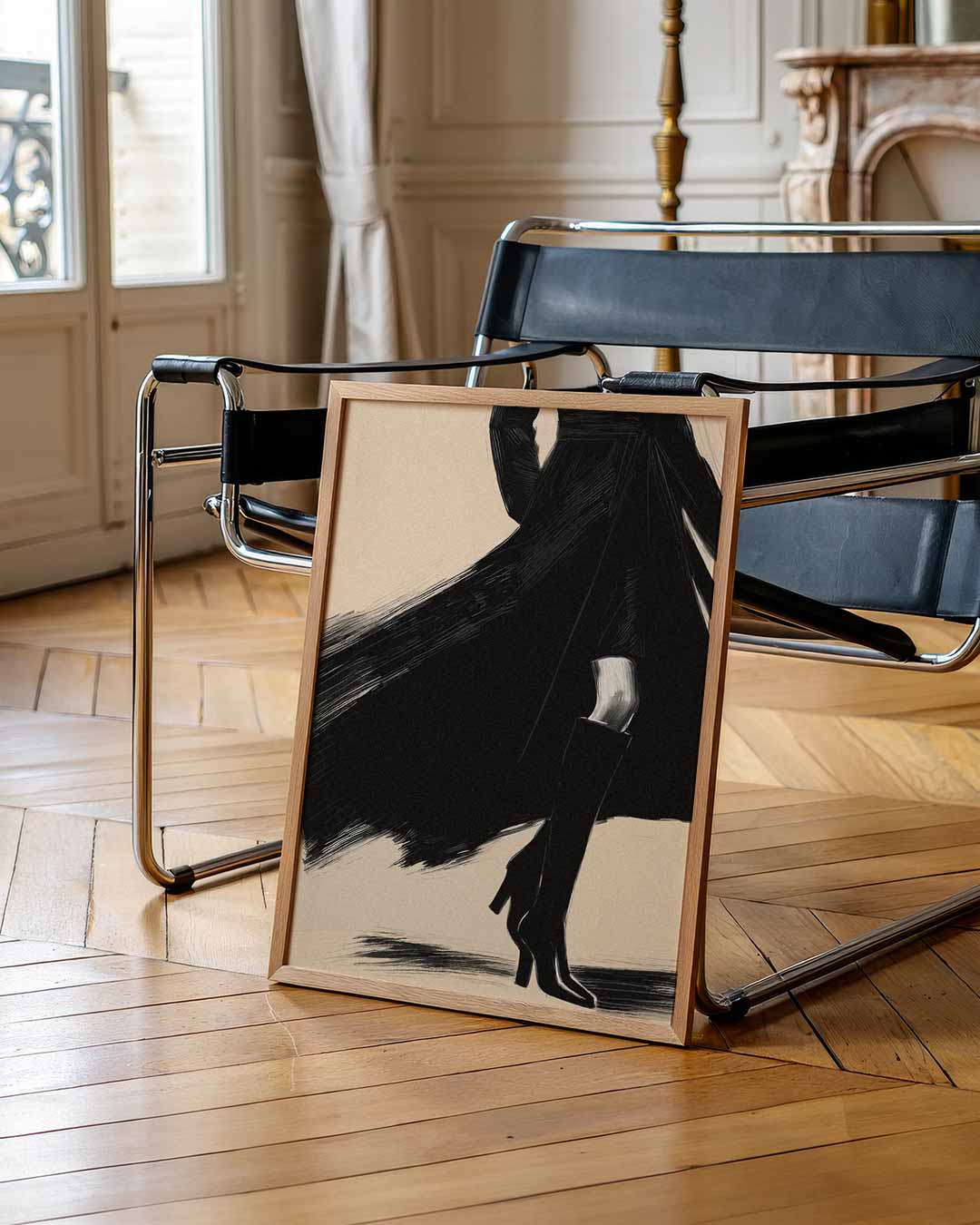 Elegante Stijlvolle Vrouw in Zwart Poster