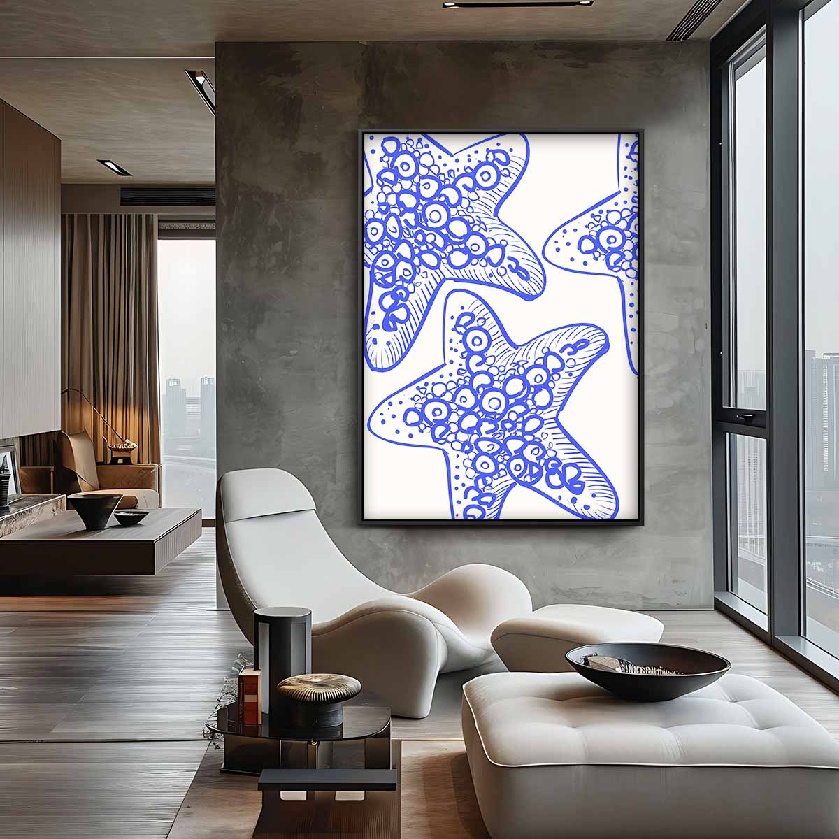 Zeesterren in Blauw Kunstwerk-canvas-dibond-plexiglas-wanddecoratie-WallArtistic
