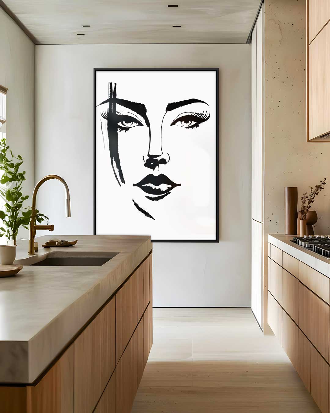 Elegant gezicht in zwart-wit Kunstwerk-canvas-dibond-plexiglas-wanddecoratie-WallArtistic