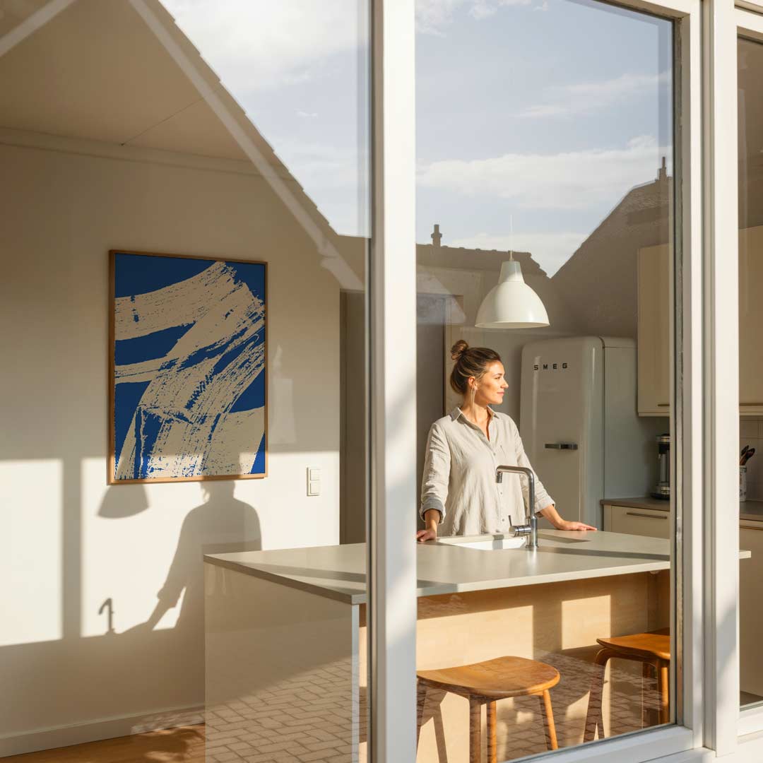 Blauwe Abstracte Borstelstreken Poster-WallArtistic