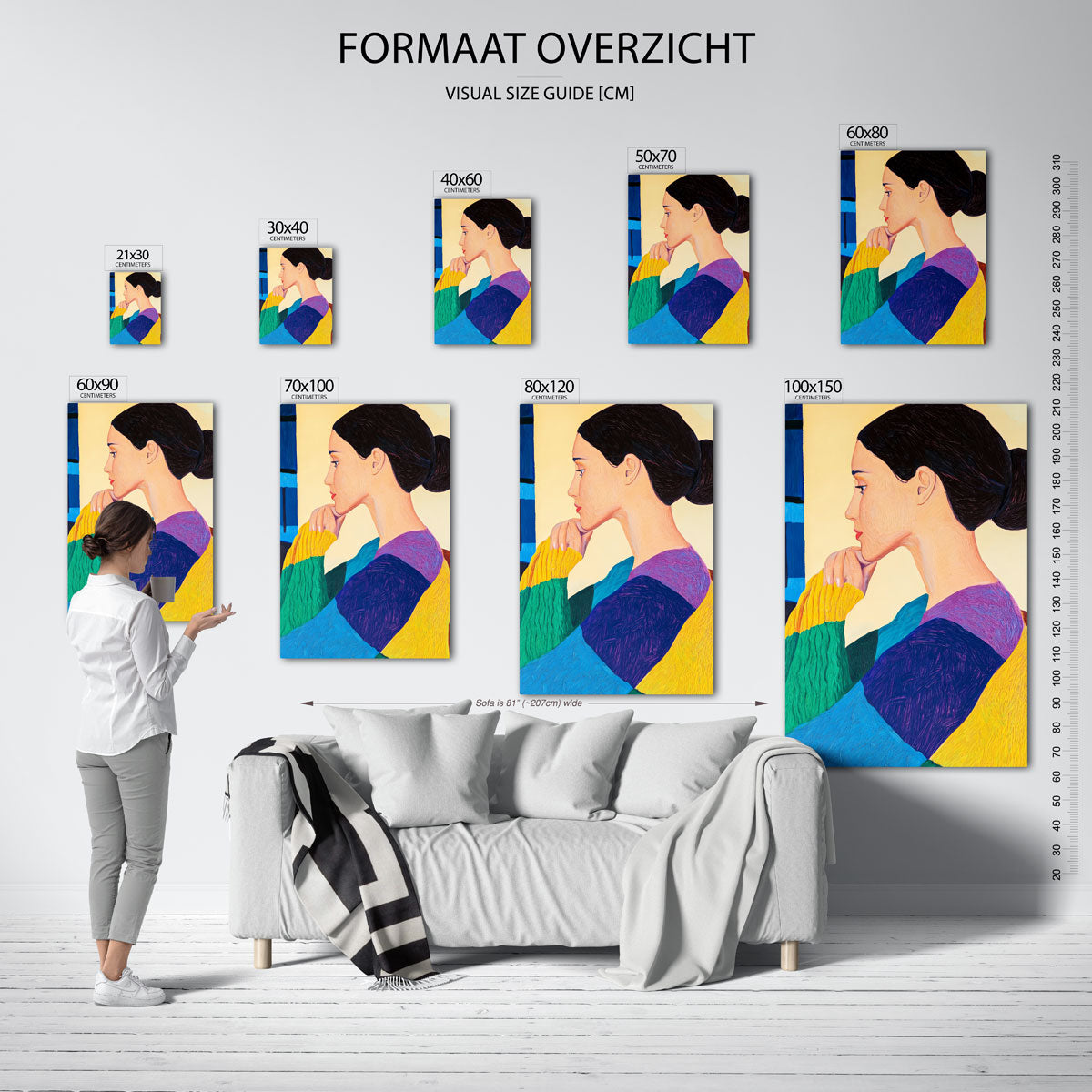 Vrouw in kleurrijke trui Poster