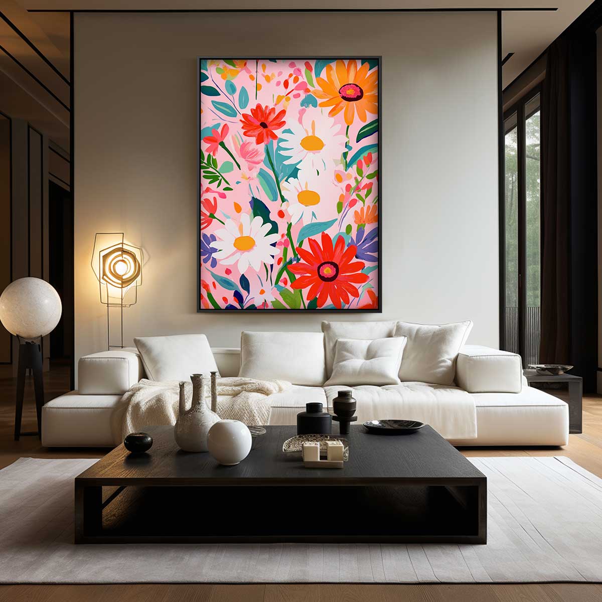 Bloemenpracht op Roze Kunstwerk-canvas-dibond-plexiglas-wanddecoratie-WallArtistic