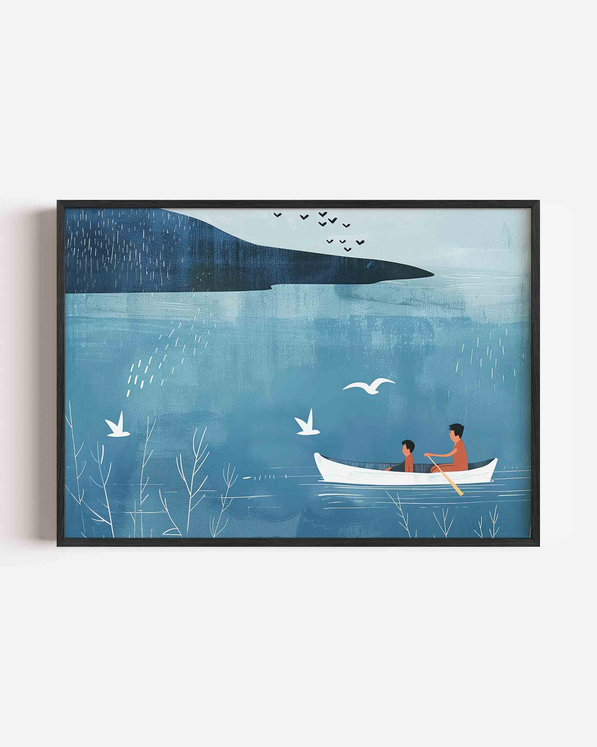 Roeiboot en vogels Poster