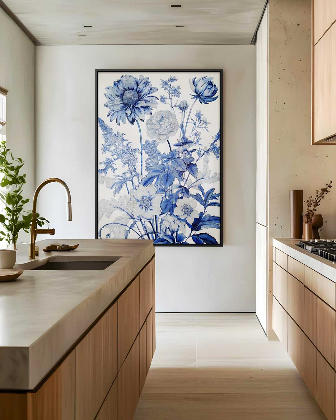 Blauw Bloemenwonder Kunstwerk-canvas-dibond-plexiglas-wanddecoratie-WallArtistic