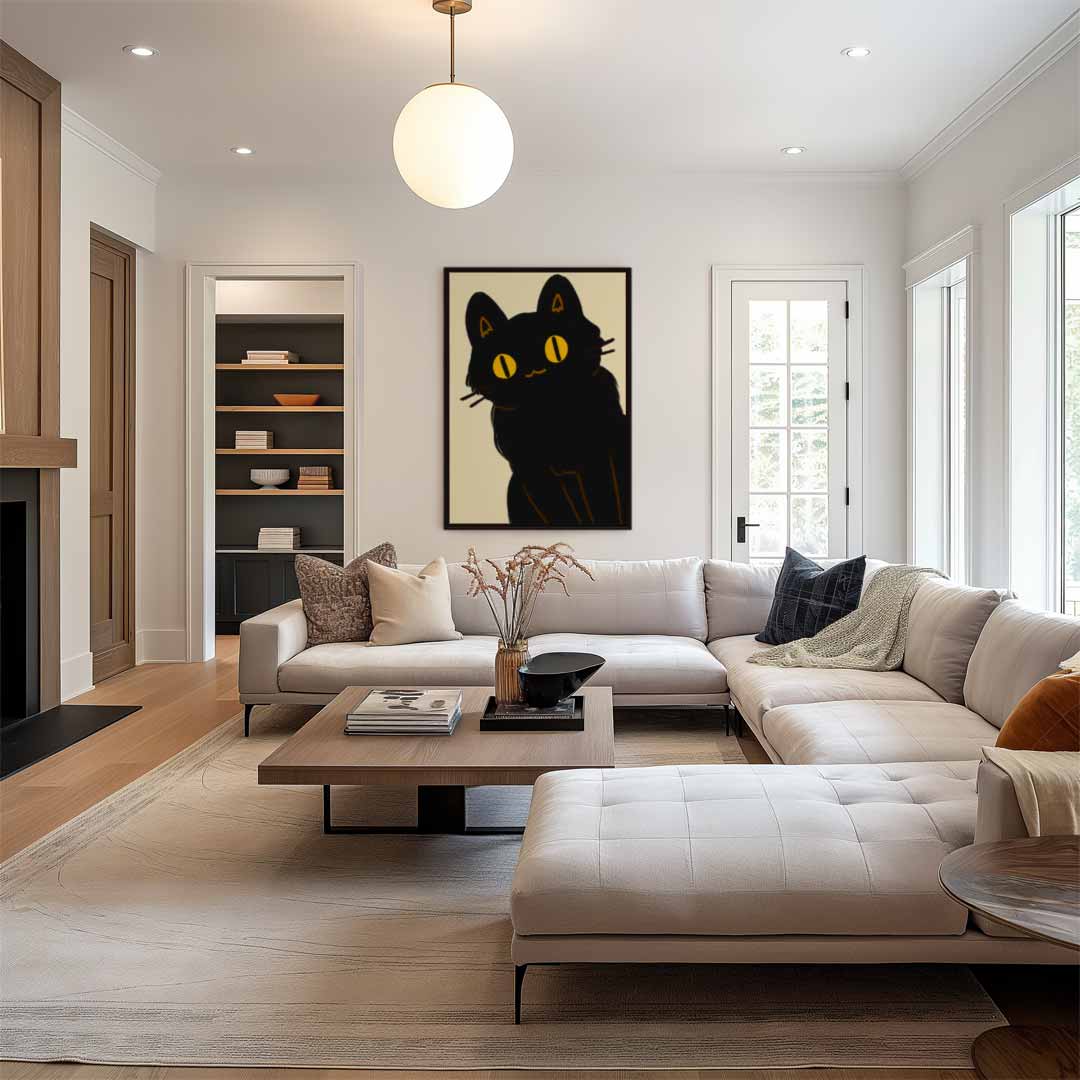 Mystieke Zwarte Kat Kunstwerk-canvas-dibond-plexiglas-wanddecoratie-WallArtistic