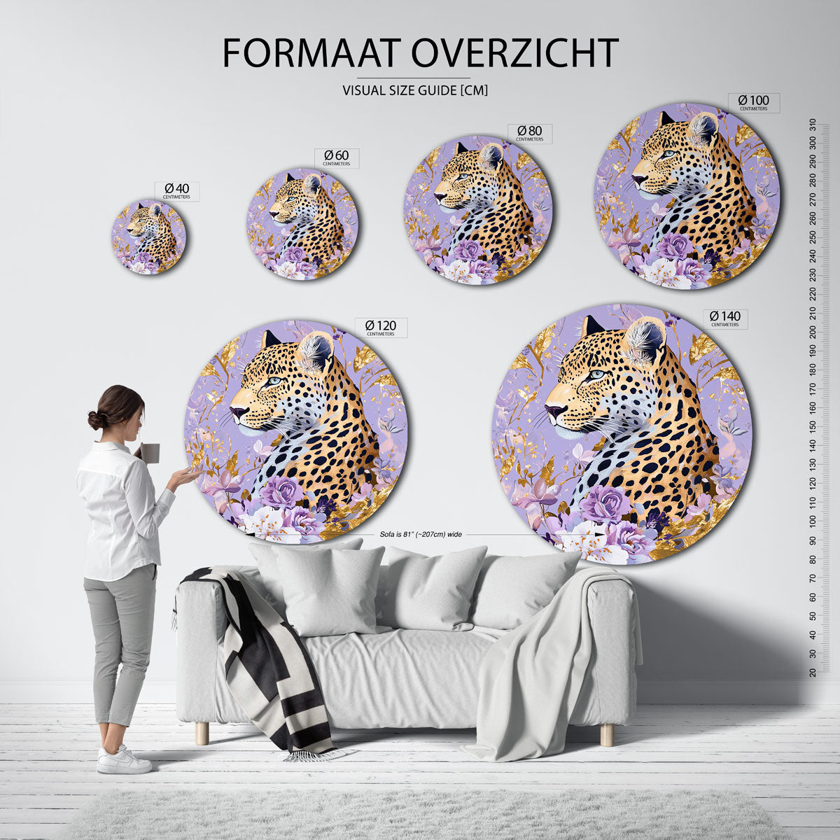 Luipaard en bloemen Muurcirkel