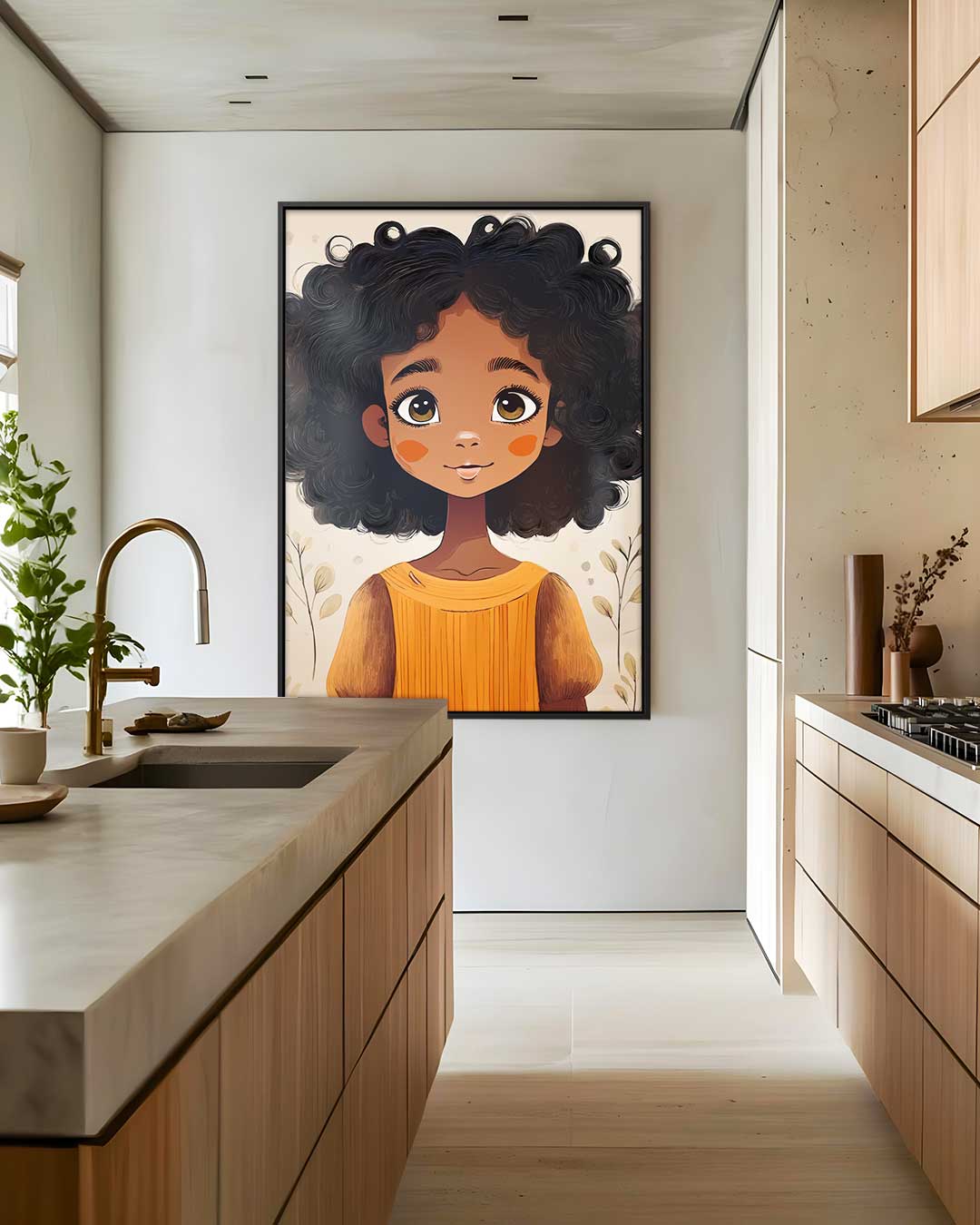 Schattig Meisje met Krullend Haar Kunstwerk-canvas-dibond-plexiglas-wanddecoratie-WallArtistic