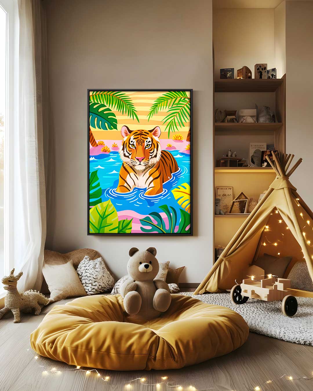 Tropische Tijger in de Lagune Kunstwerk-canvas-dibond-plexiglas-wanddecoratie-WallArtistic