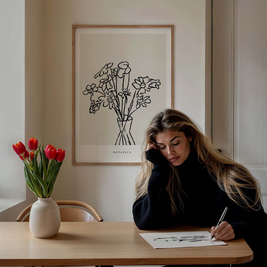 Botanische Bloemenlijntekening Poster-WallArtistic