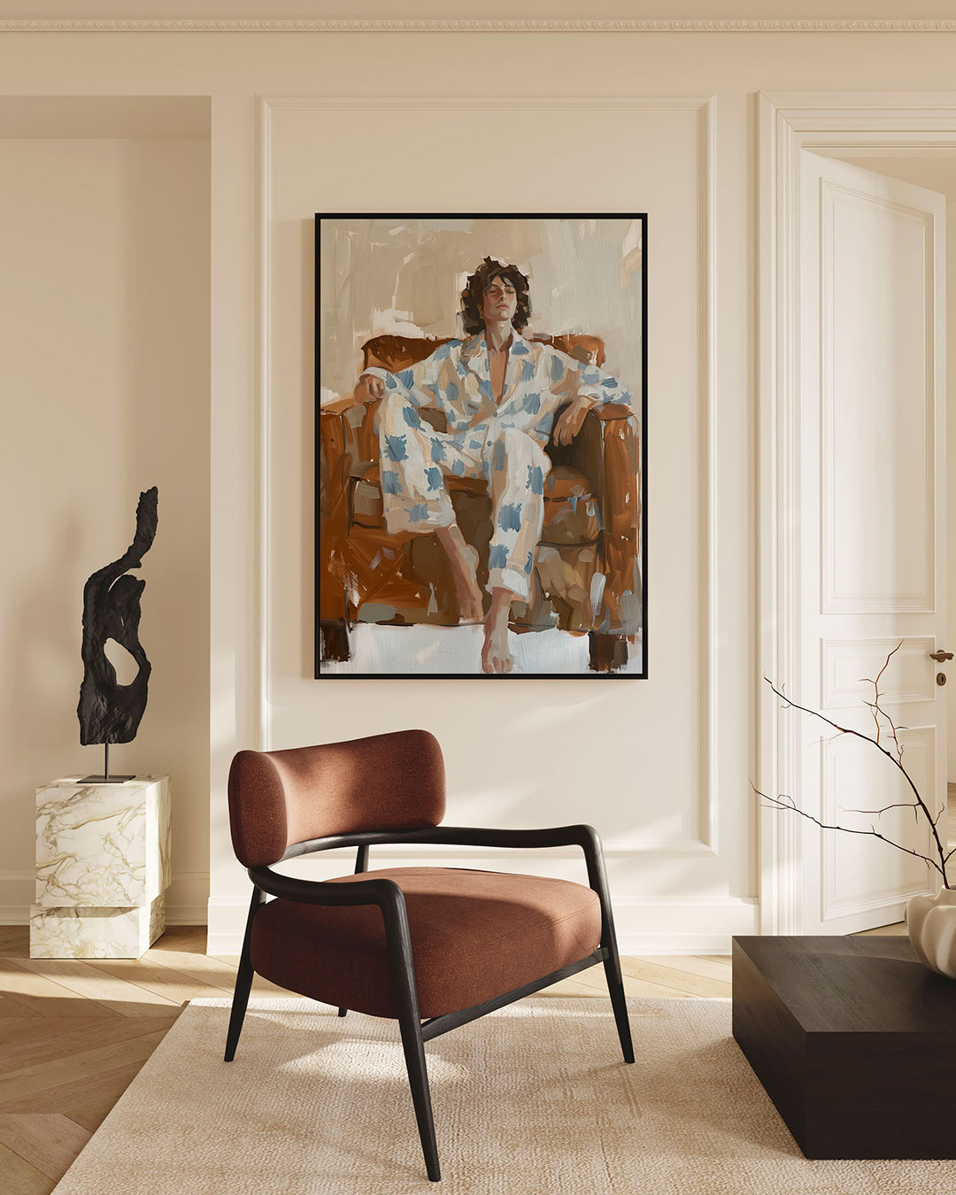 Relaxte zithouding Kunstwerk