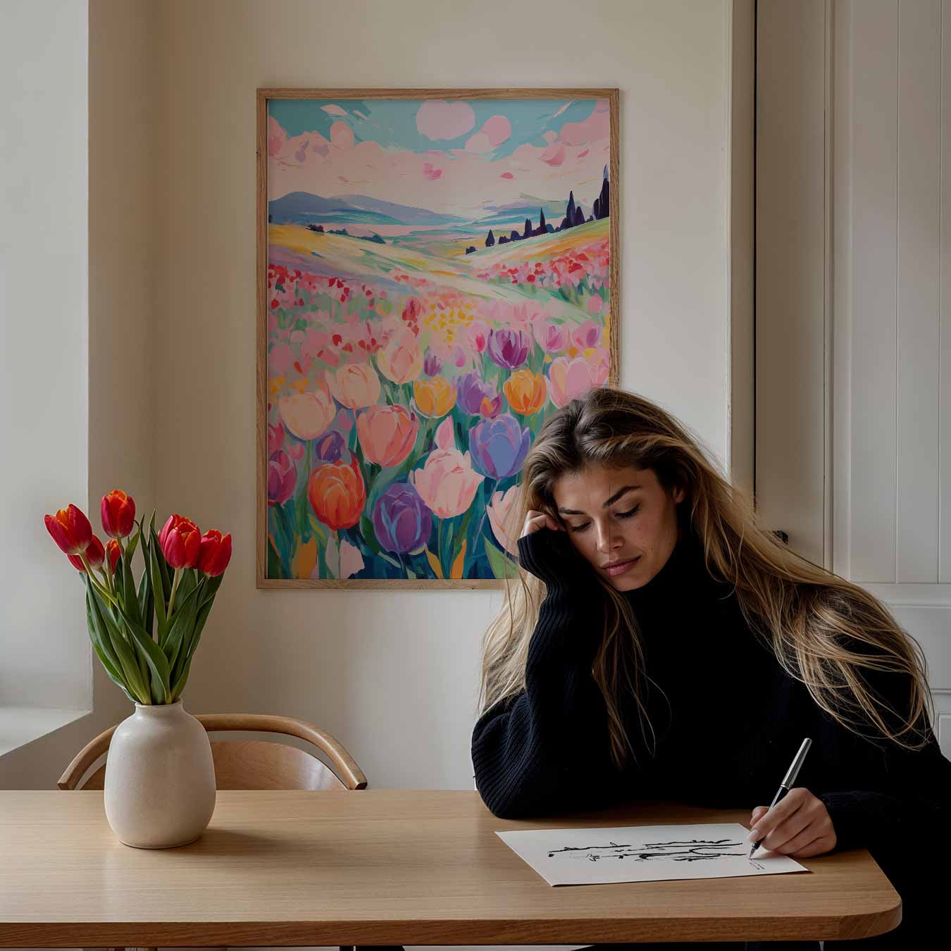 Vrolijke Tulpenweide Poster