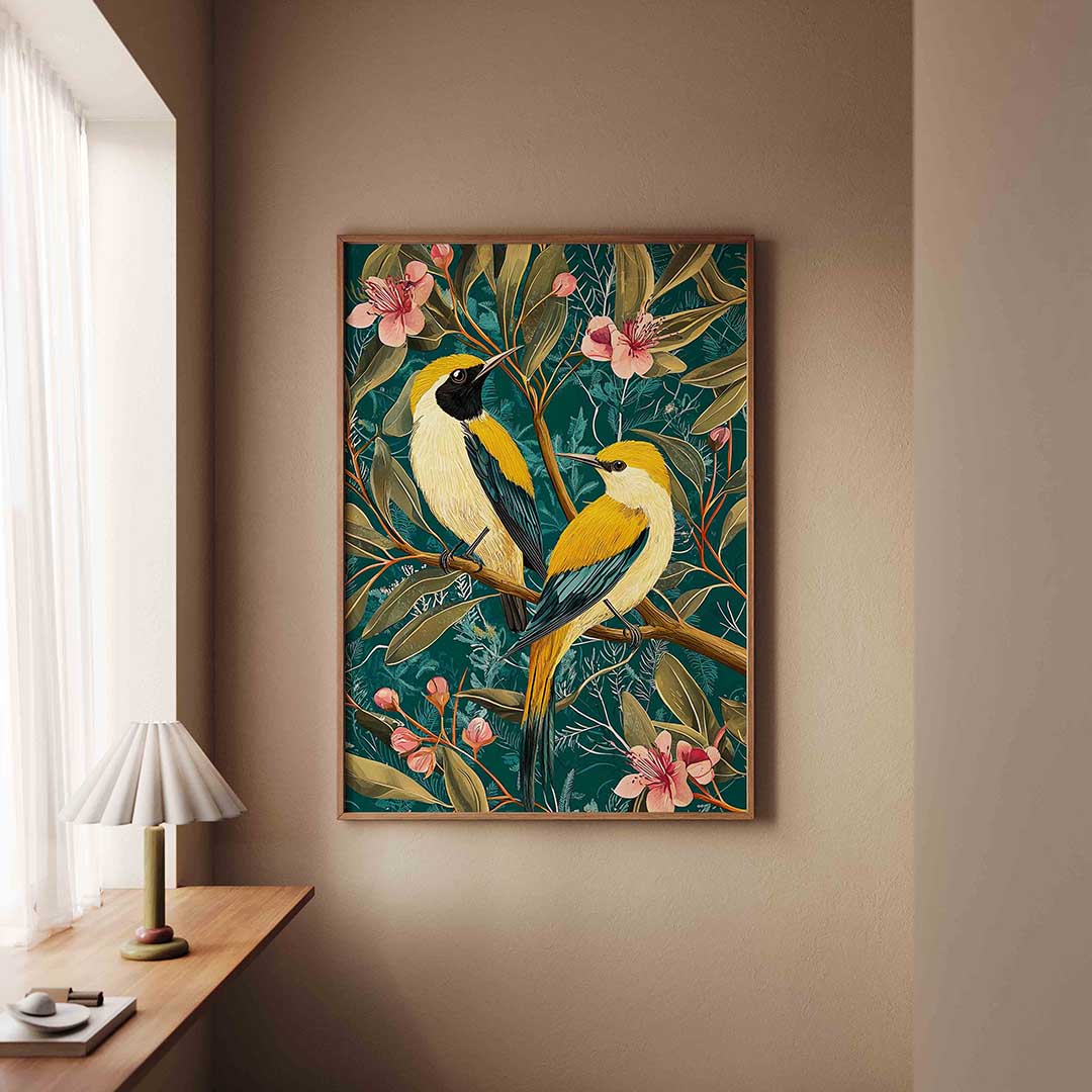 Vogels en bloemen Poster