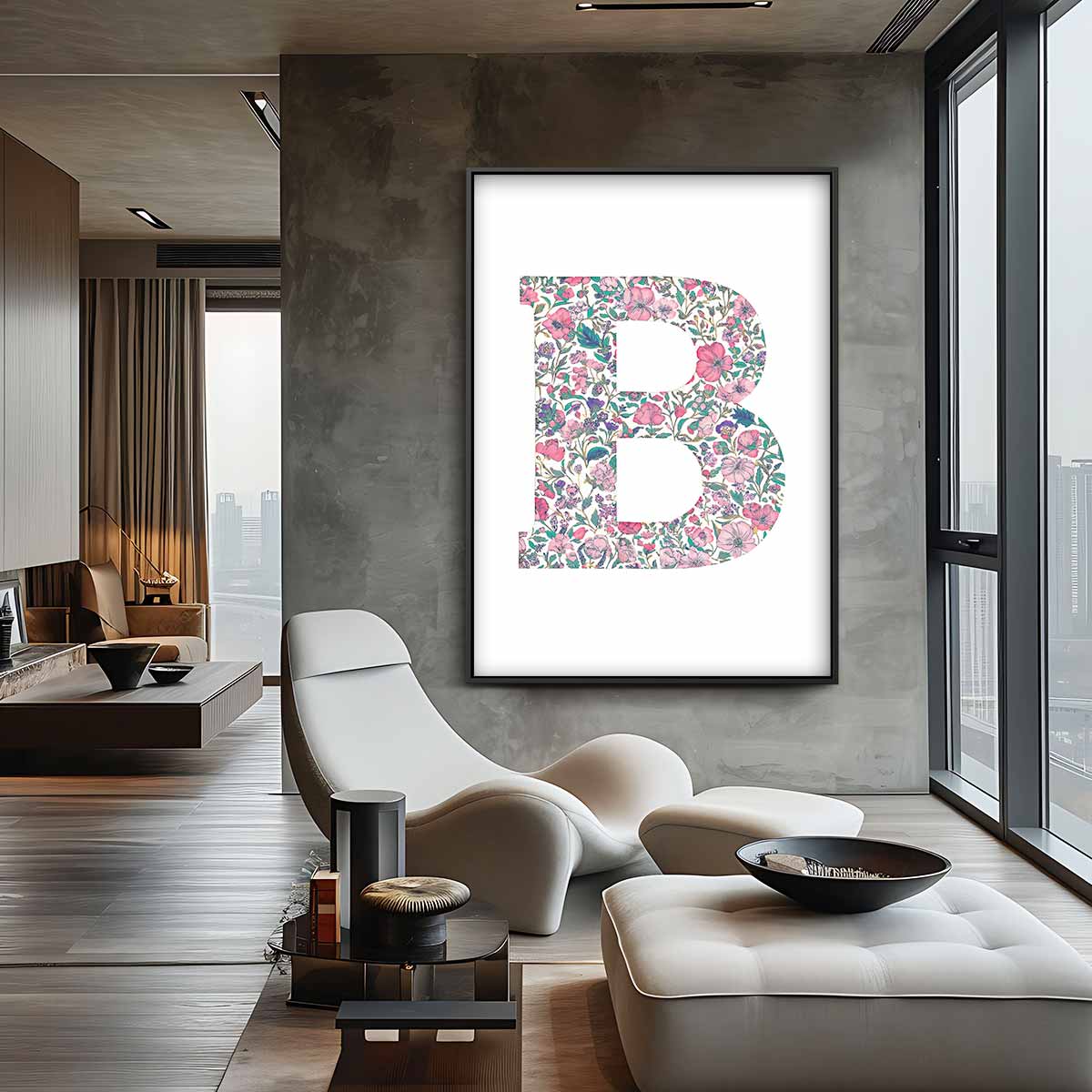 Bloemen Letter B Decoratie Kunstwerk-canvas-dibond-plexiglas-wanddecoratie-WallArtistic