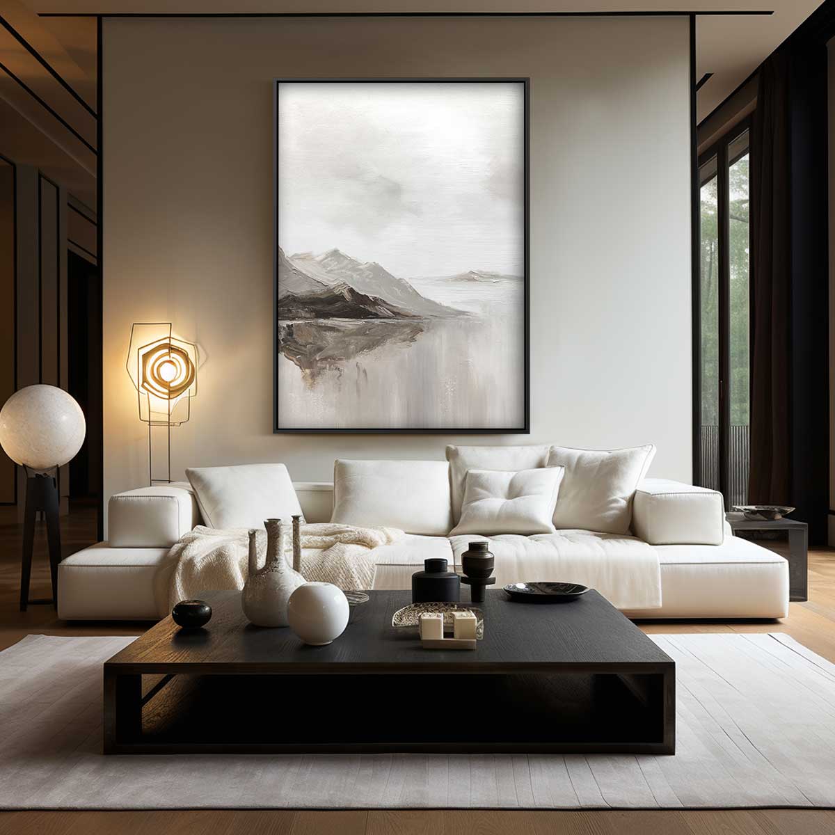 Rustig Berglandschap in Neutrale Tinten Kunstwerk-canvas-dibond-plexiglas-wanddecoratie-WallArtistic