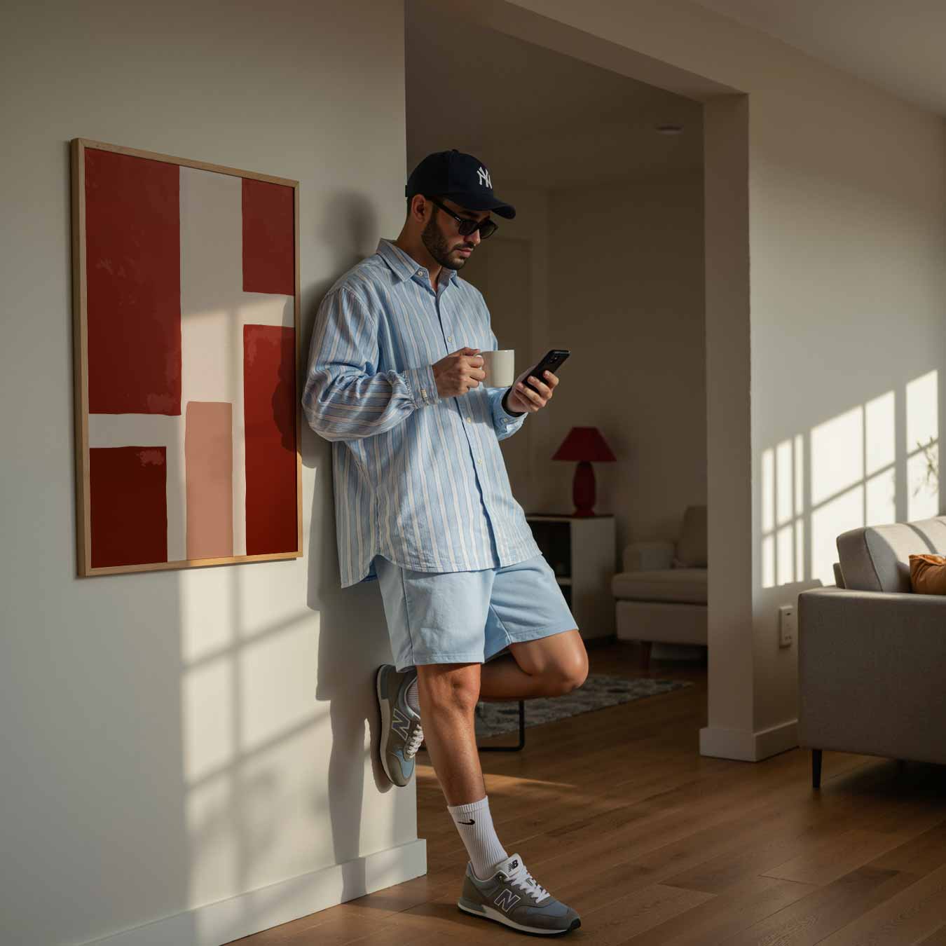 Abstracte Roodbeige Wanddecoratie Poster-WallArtistic