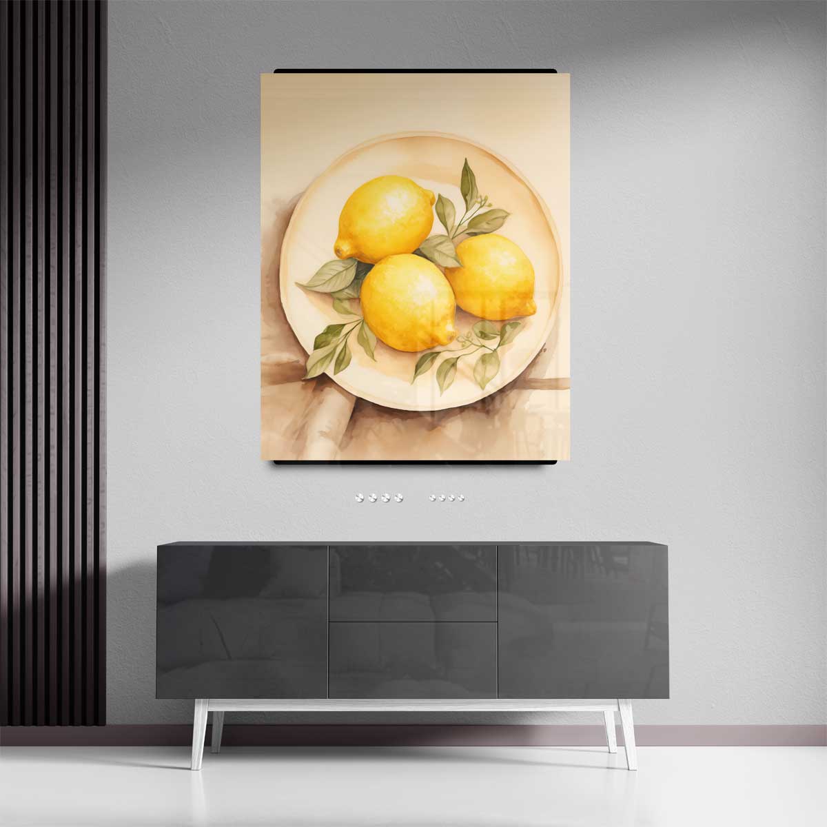 Zonnige Citroenen op Bord Kunstwerk-canvas-dibond-plexiglas-wanddecoratie-WallArtistic