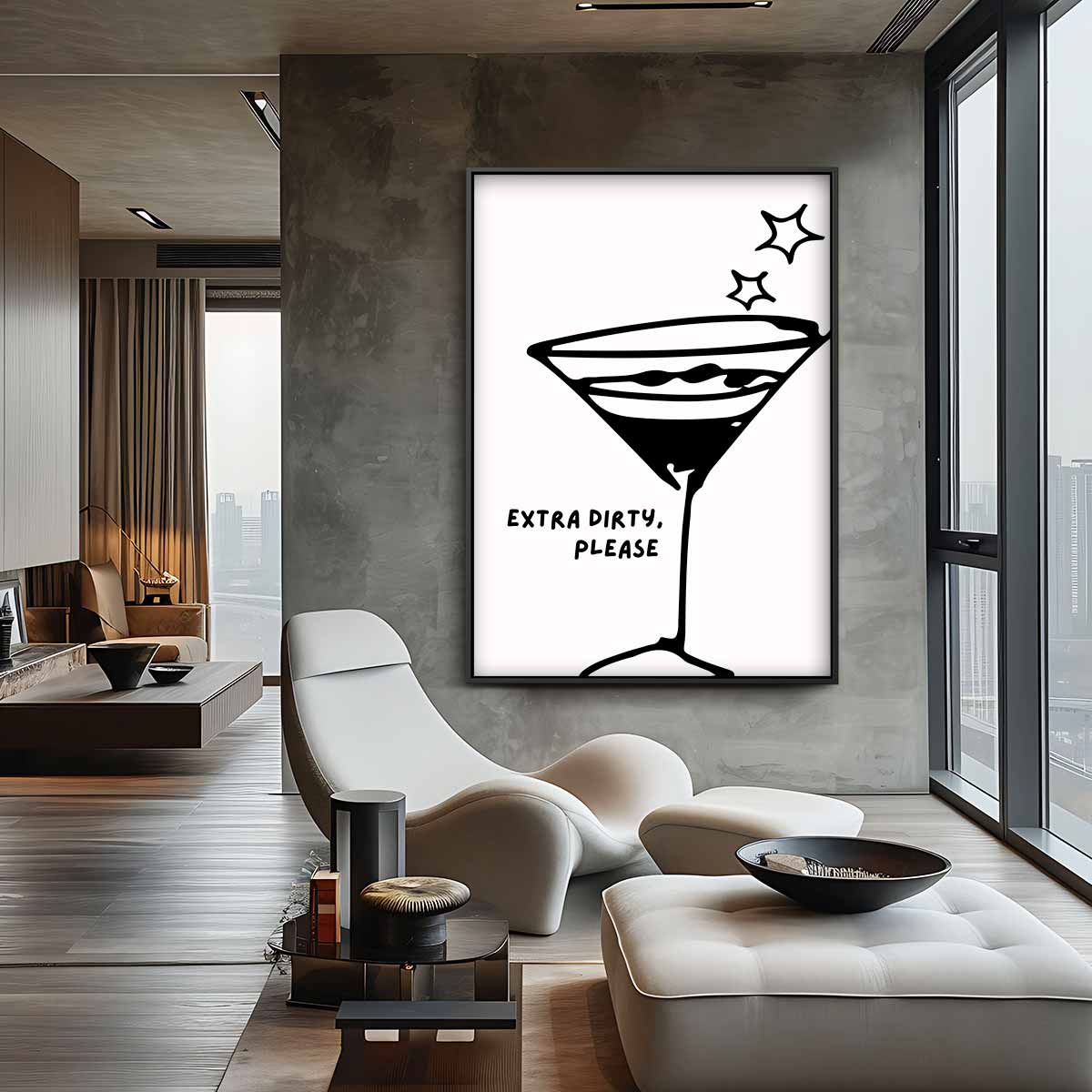 Stijlvolle Martini Illustratie Kunstwerk-canvas-dibond-plexiglas-wanddecoratie-WallArtistic