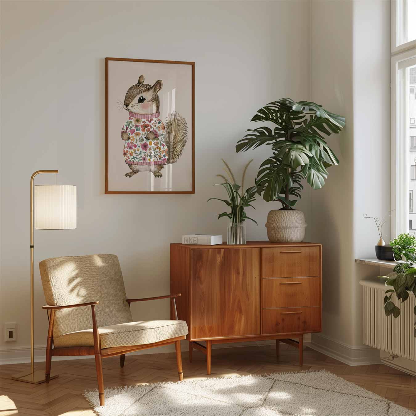 Schattige Chipmunk in Bloementrui Poster