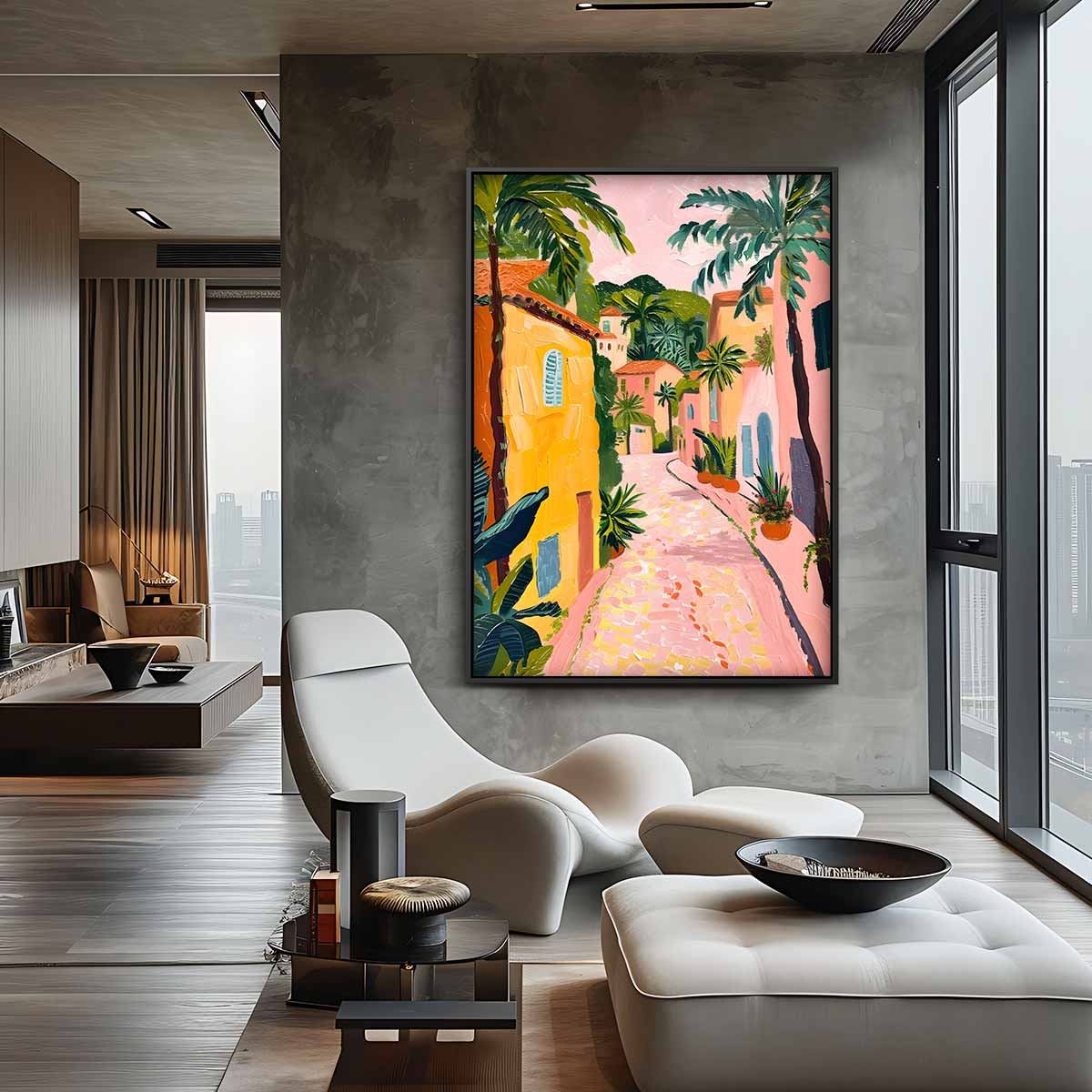 Zonnige Straat in de Mediterrane Kunstwerk-canvas-dibond-plexiglas-wanddecoratie-WallArtistic