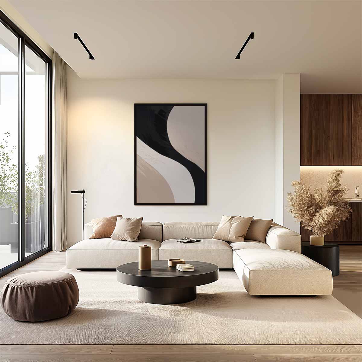 Vloeiende Vormen in Neutrale Tinten Kunstwerk-canvas-dibond-plexiglas-wanddecoratie-WallArtistic