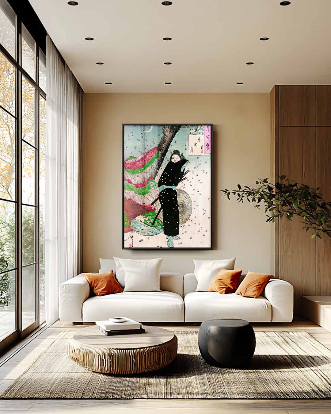 Samurai en Bloesem in de Lente Kunstwerk-canvas-dibond-plexiglas-wanddecoratie-WallArtistic