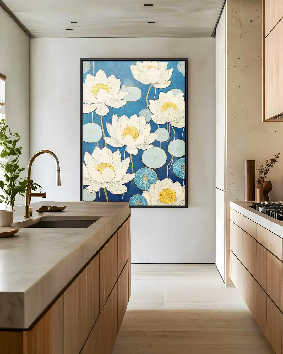 Blauwe Lotus Dromen Kunstwerk-canvas-dibond-plexiglas-wanddecoratie-WallArtistic