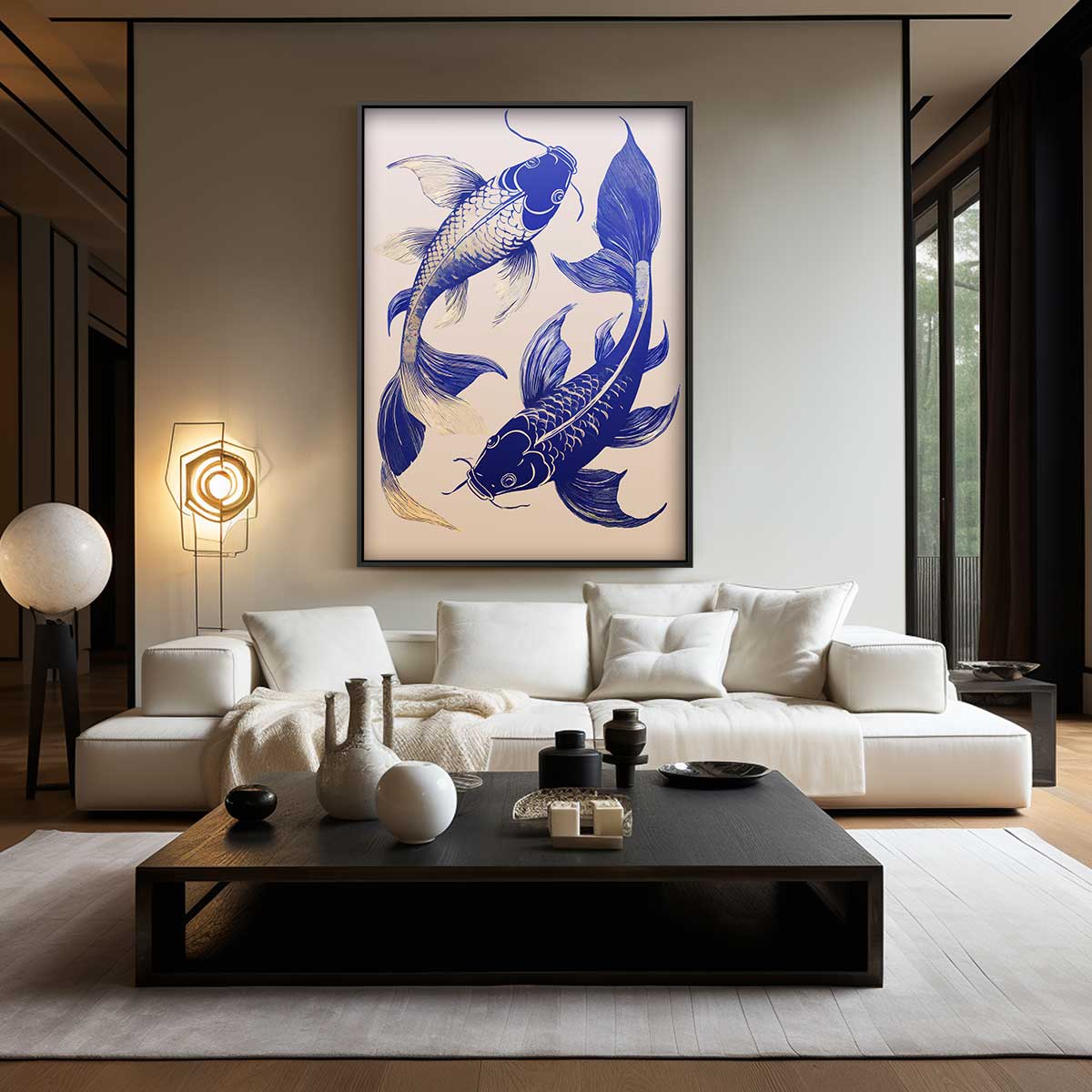 Dansende Koi Vissen Kunstwerk-canvas-dibond-plexiglas-wanddecoratie-WallArtistic