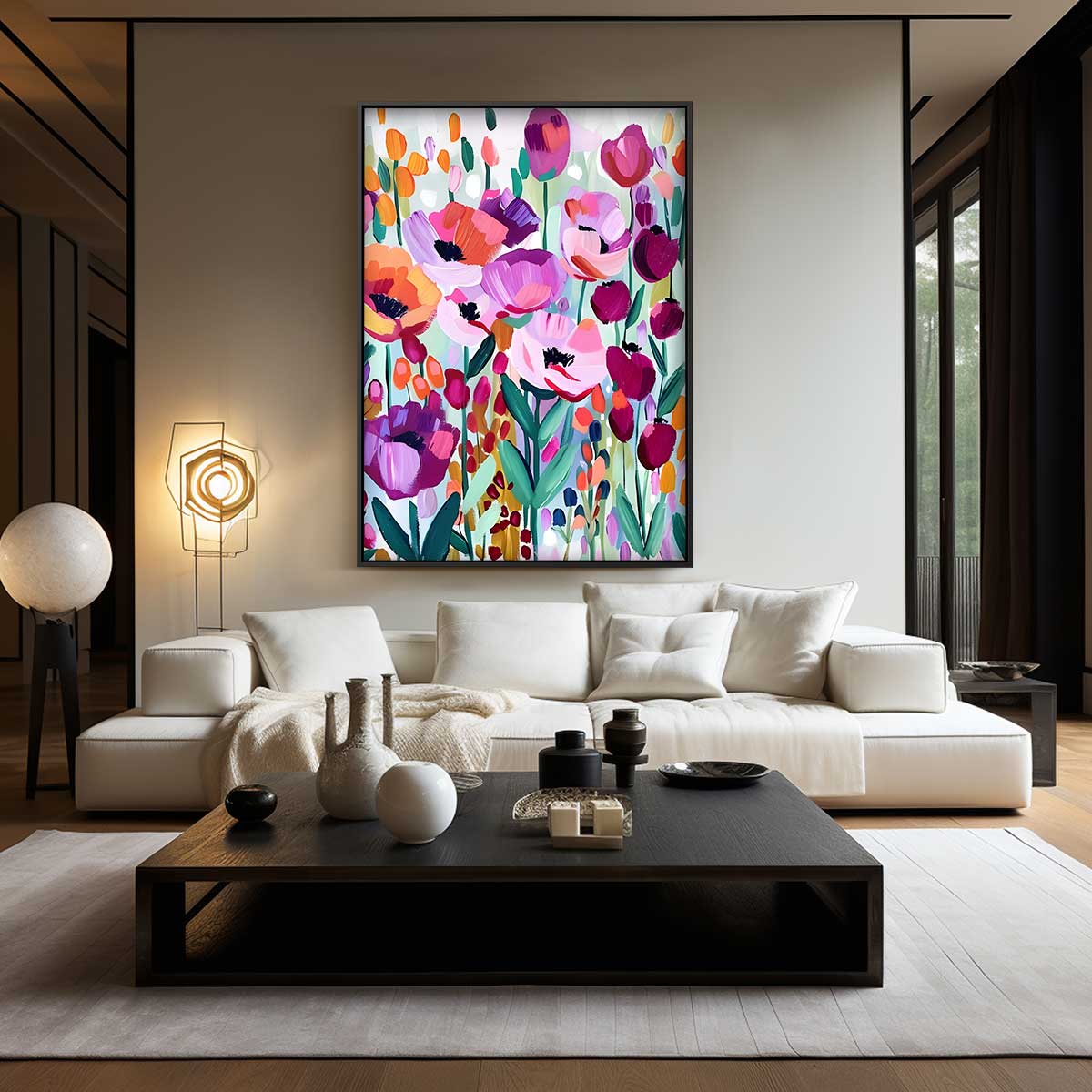 Kleurrijke Bloementuin Kunstwerk-canvas-dibond-plexiglas-wanddecoratie-WallArtistic