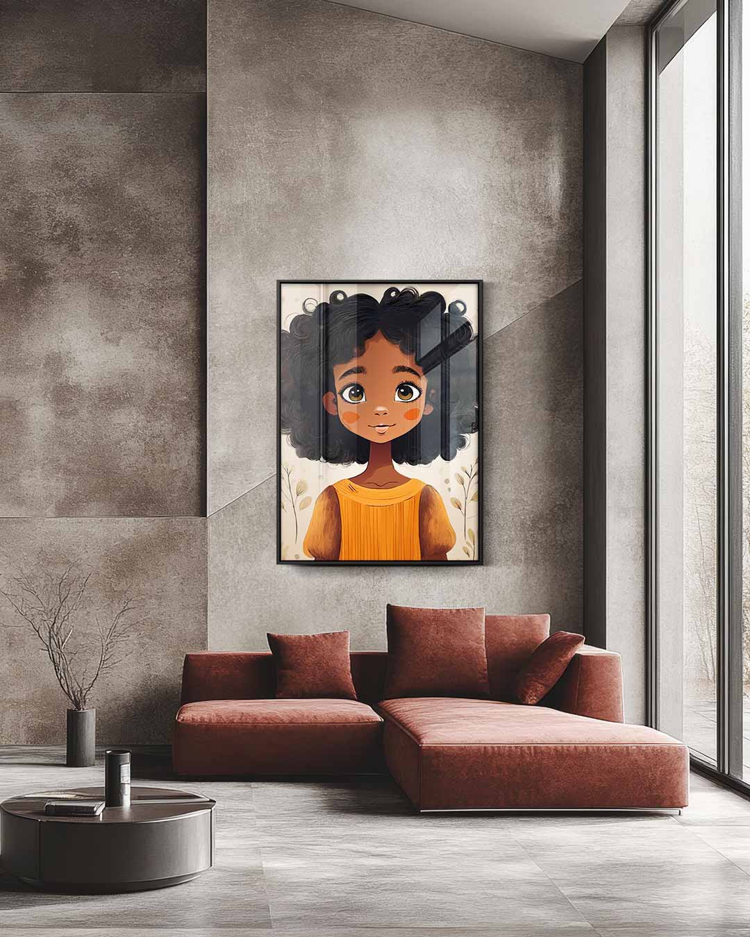 Schattig Meisje met Krullend Haar Kunstwerk-canvas-dibond-plexiglas-wanddecoratie-WallArtistic