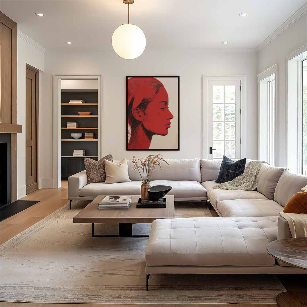 Vrouwelijk Silhouet in Rood Kunstwerk-canvas-dibond-plexiglas-wanddecoratie-WallArtistic