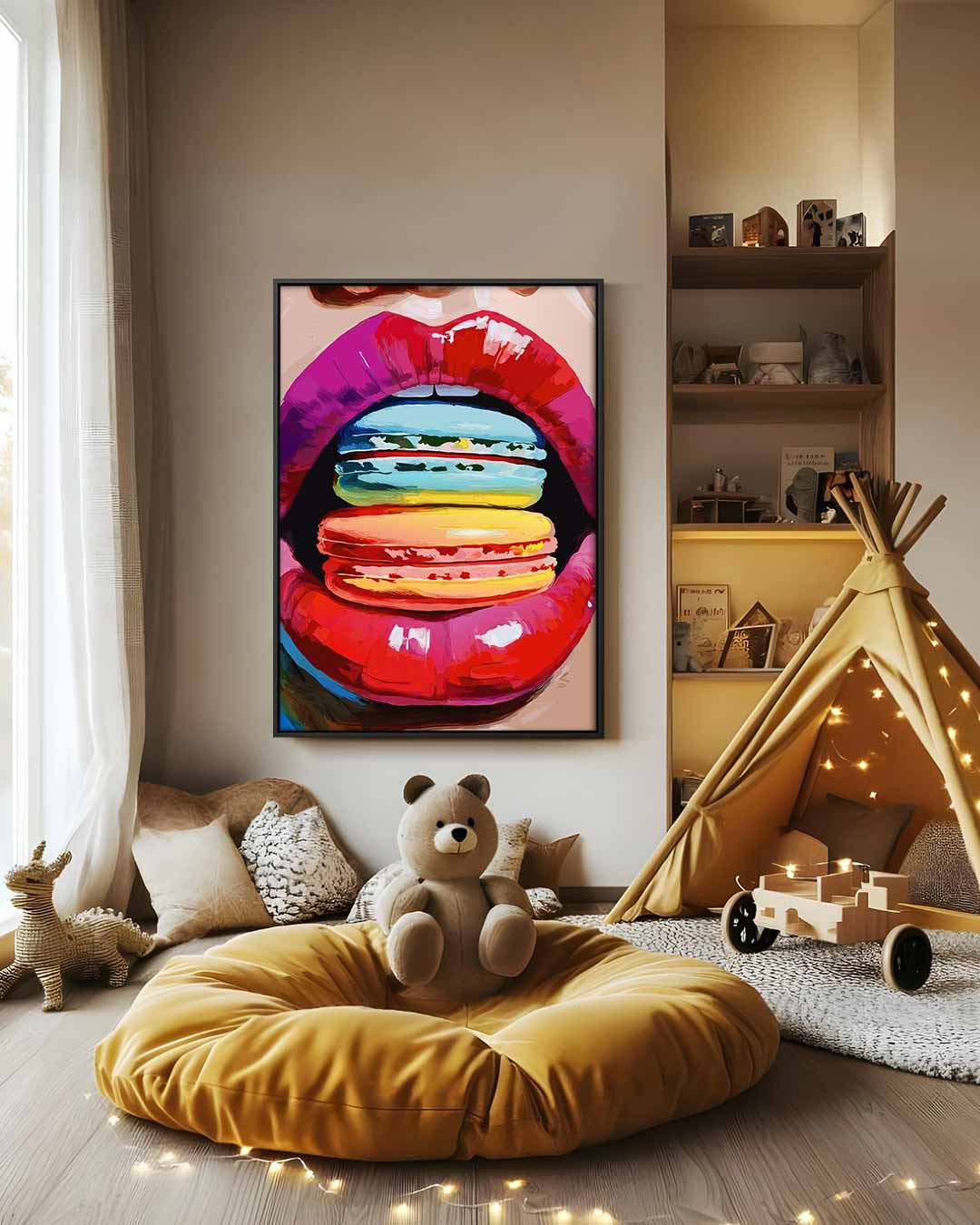 Kleurrijke Macaron Verleiding Kunstwerk-canvas-dibond-plexiglas-wanddecoratie-WallArtistic