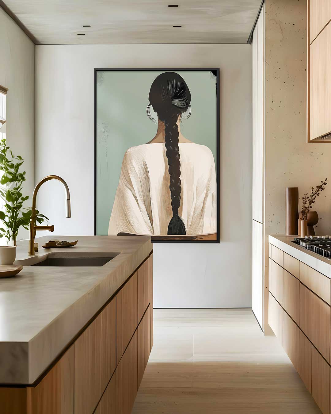Vrouw met Vlecht Kunstwerk-canvas-dibond-plexiglas-wanddecoratie-WallArtistic