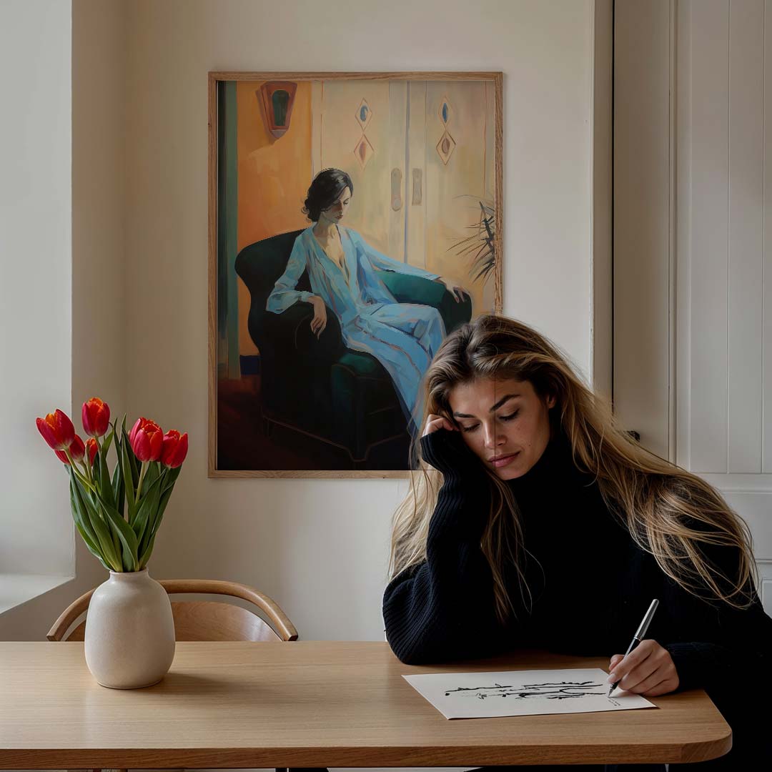 Ontspannen Elegantie Vrouwelijke Portretposter-WallArtistic