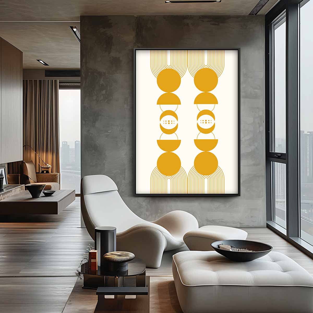Retro Gele Geometrie Poster Kunstwerk-canvas-dibond-plexiglas-wanddecoratie-WallArtistic