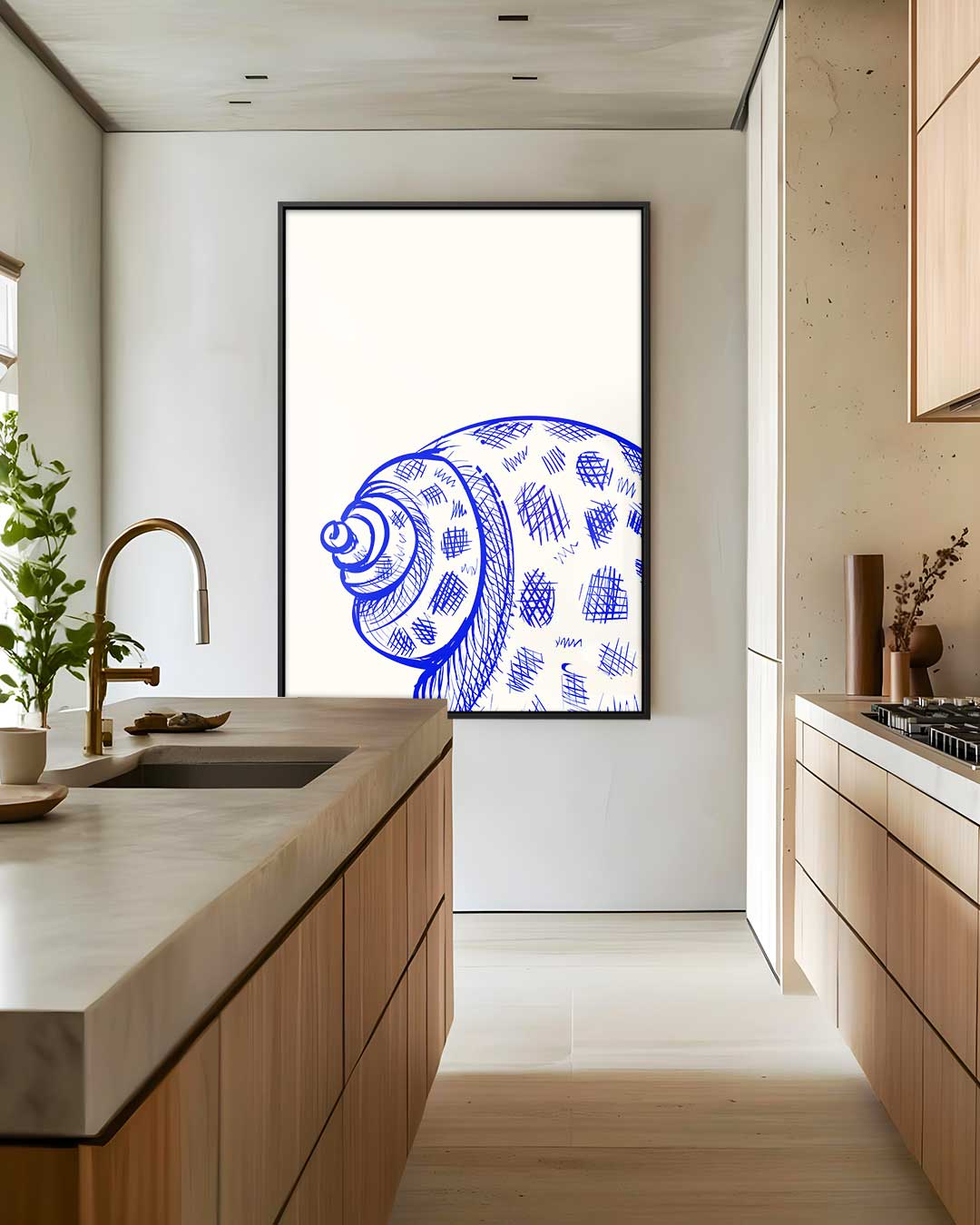 Blauwe Schelp Schets Kunstwerk-canvas-dibond-plexiglas-wanddecoratie-WallArtistic