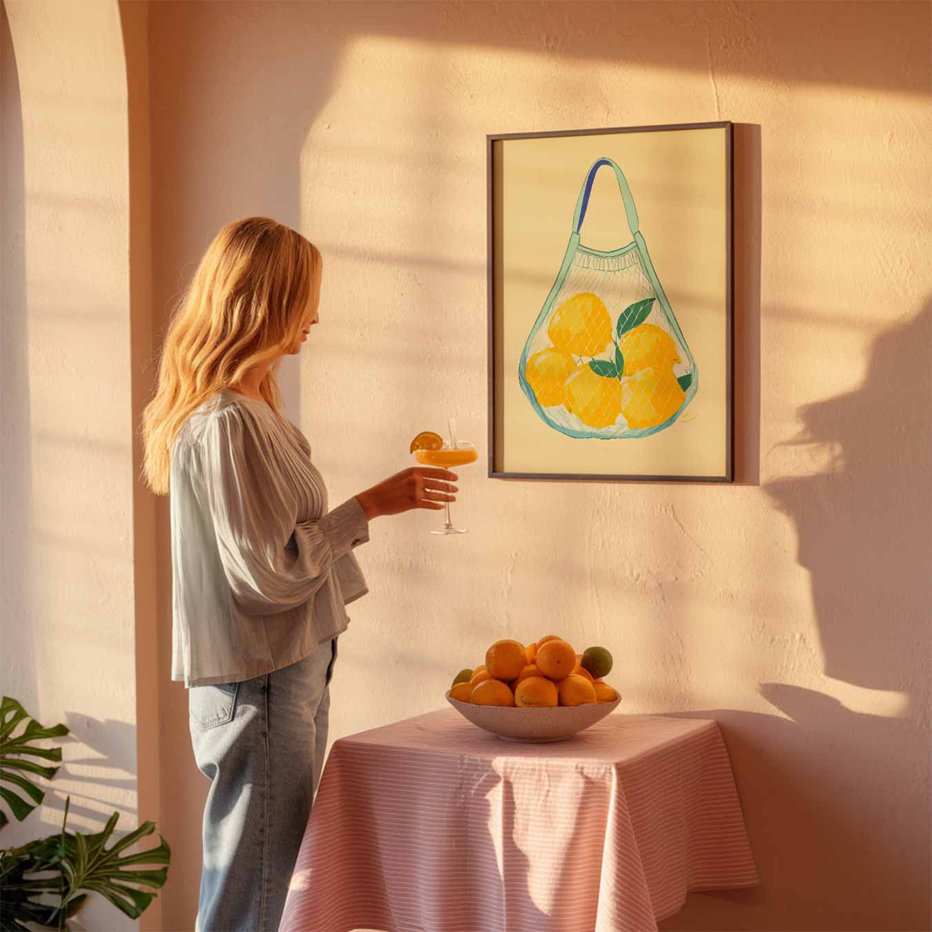 Zomerse Citroen Net-Tas Poster-WallArtistic