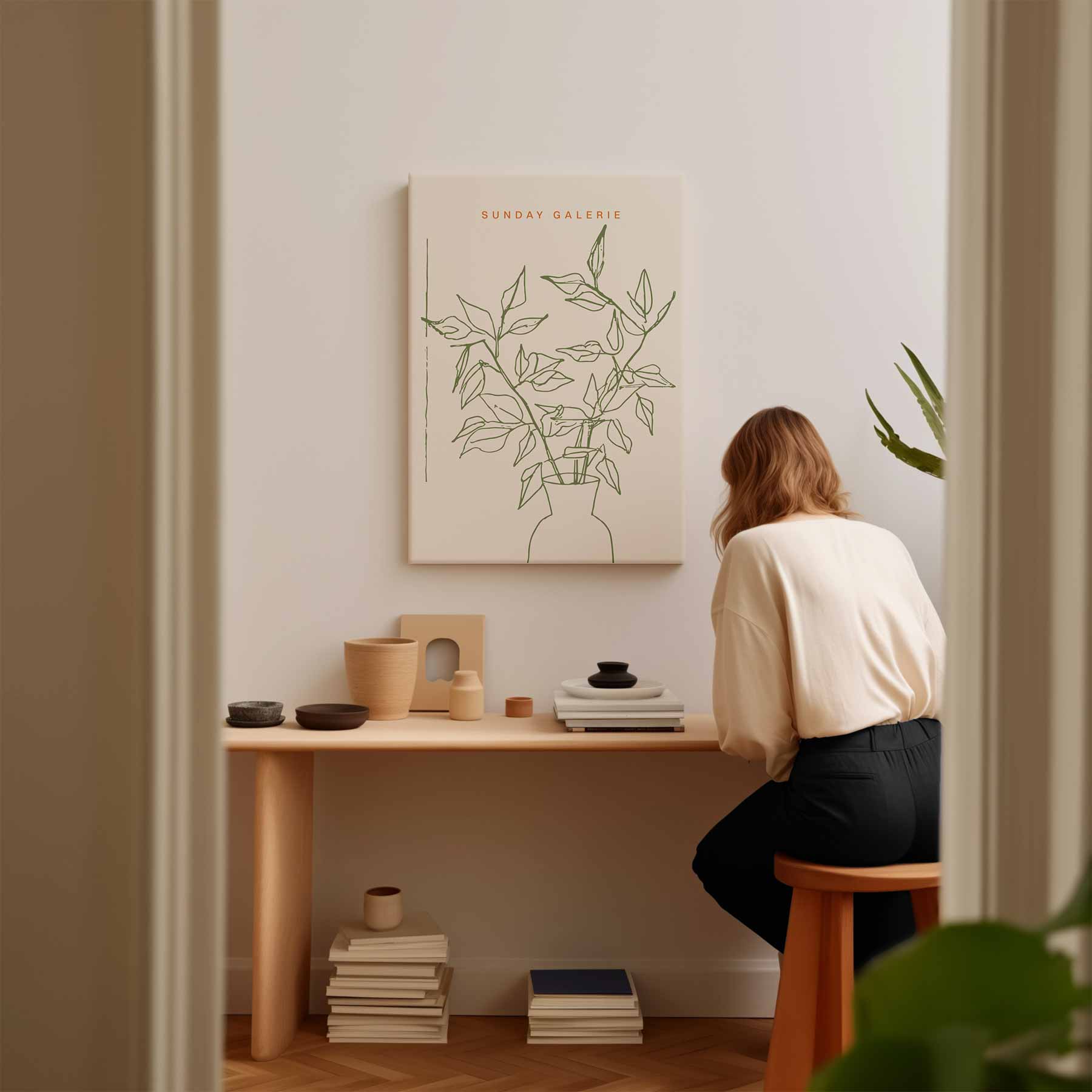 Botanische Lijntekening op Canvas Kunstwerk-canvas-dibond-plexiglas-wanddecoratie-WallArtistic