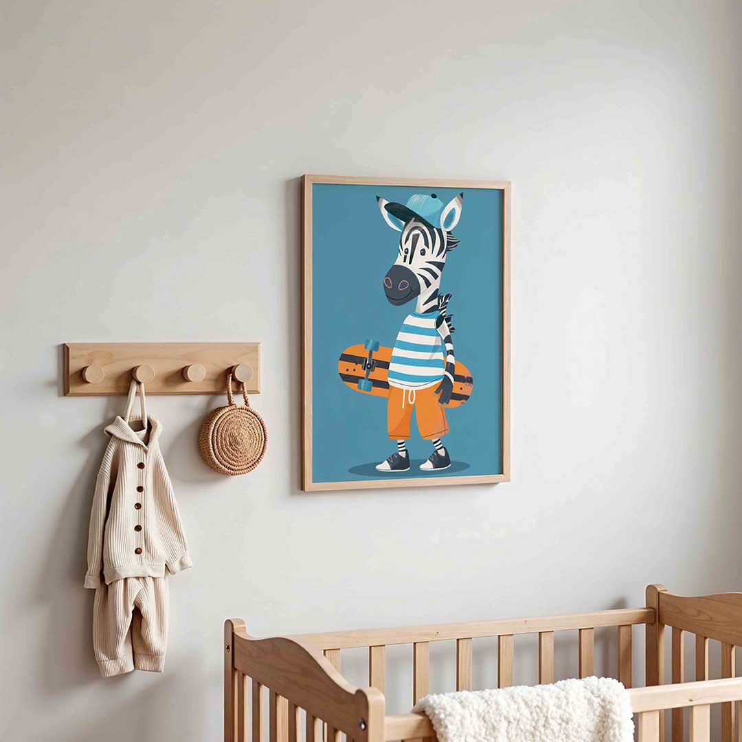 Zebra met skateboard Poster