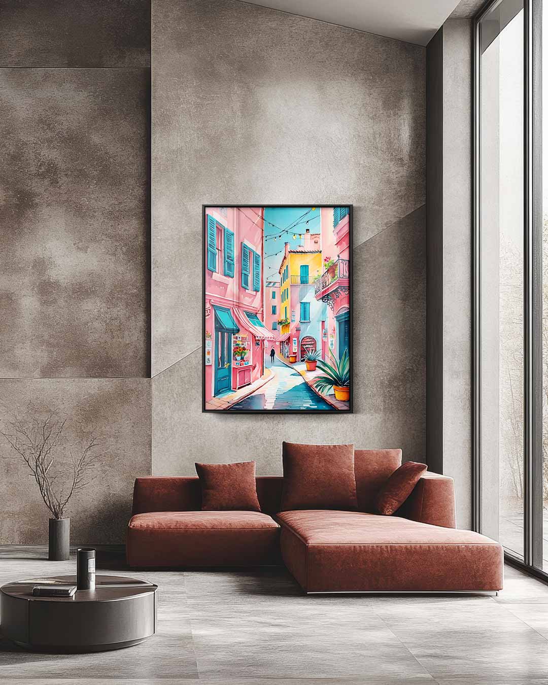 Kleurrijke Straat in Zuid-Europa Kunstwerk-canvas-dibond-plexiglas-wanddecoratie-WallArtistic