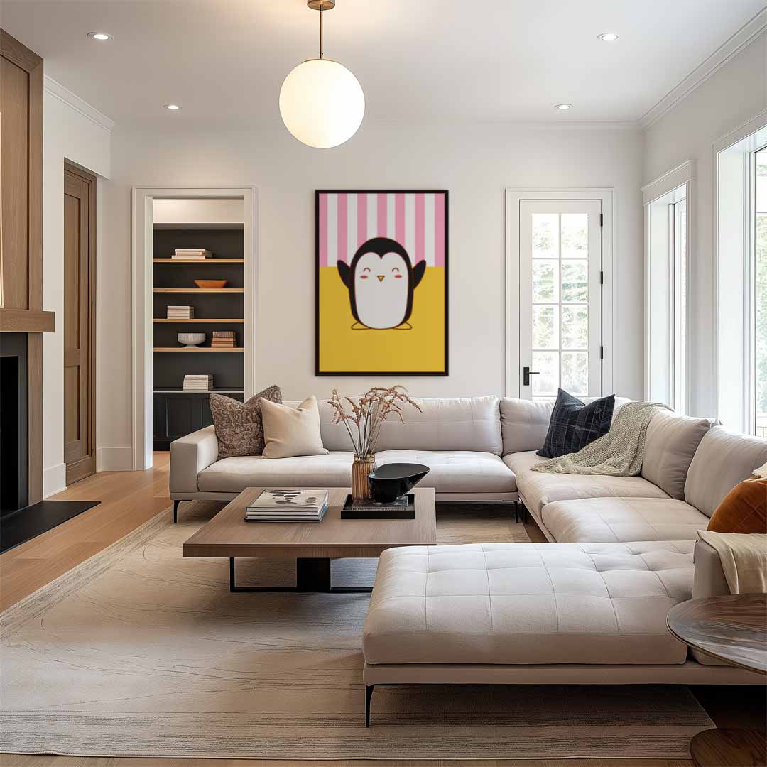 Blije Pinguïn Illustratie Kunstwerk-canvas-dibond-plexiglas-wanddecoratie-WallArtistic