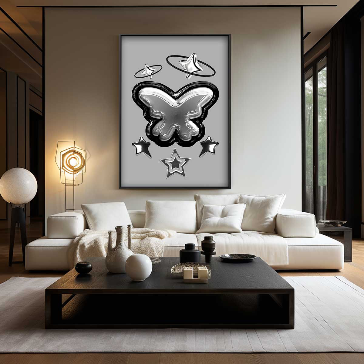 Sterrenvlinder in Zilver Kunstwerk-canvas-dibond-plexiglas-wanddecoratie-WallArtistic