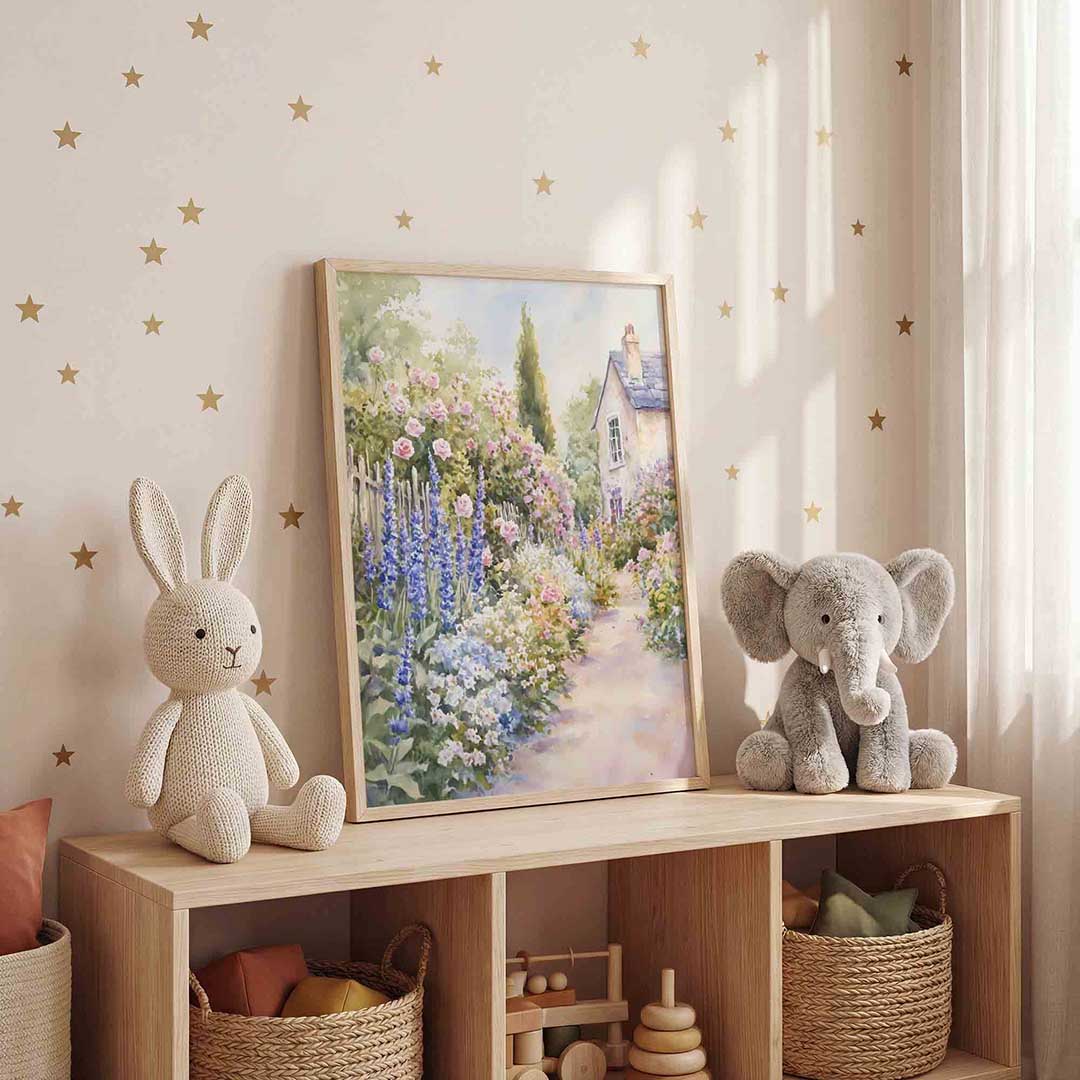 Bloementuin bij huis Poster