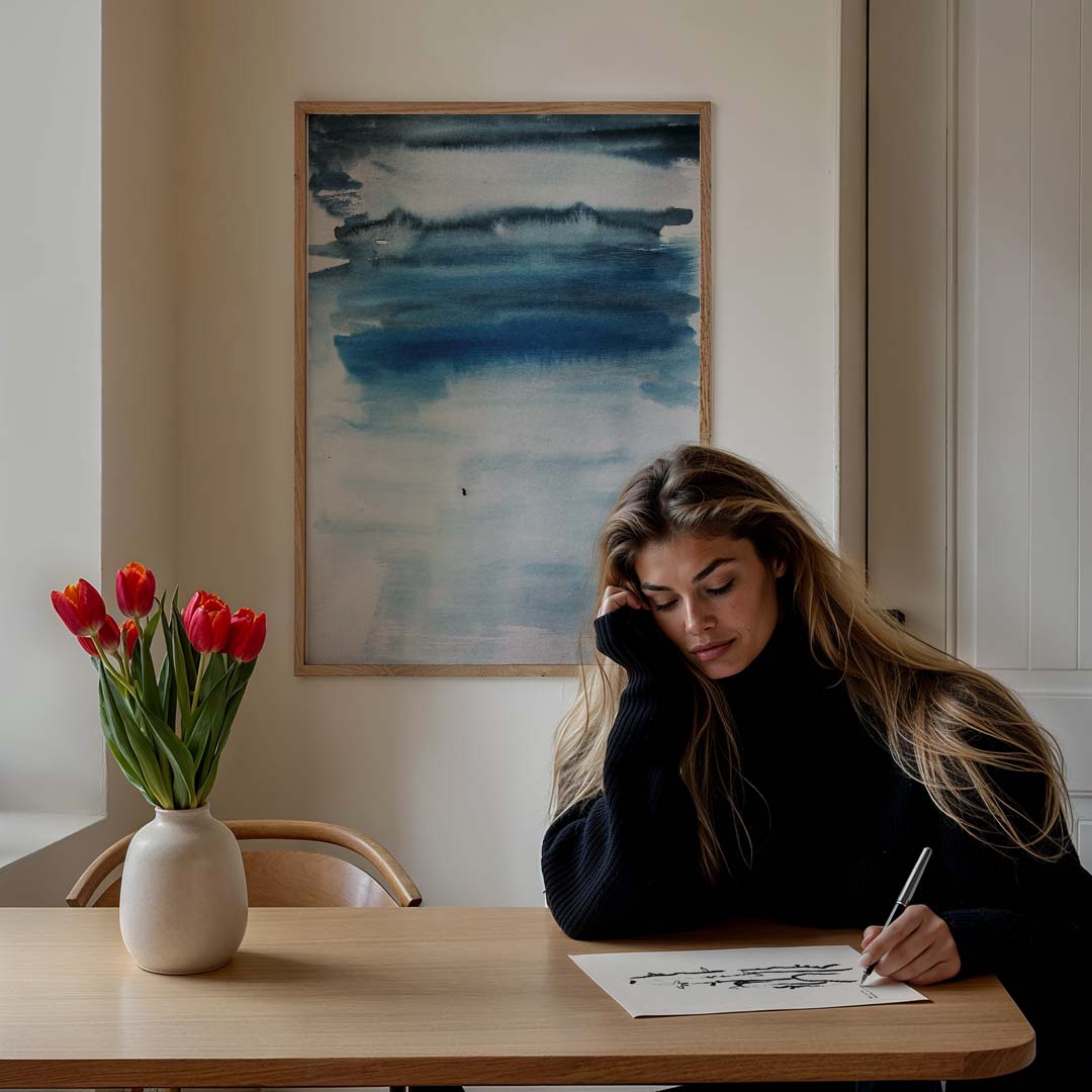 Dromerige Blauwe Waterverf Poster-WallArtistic