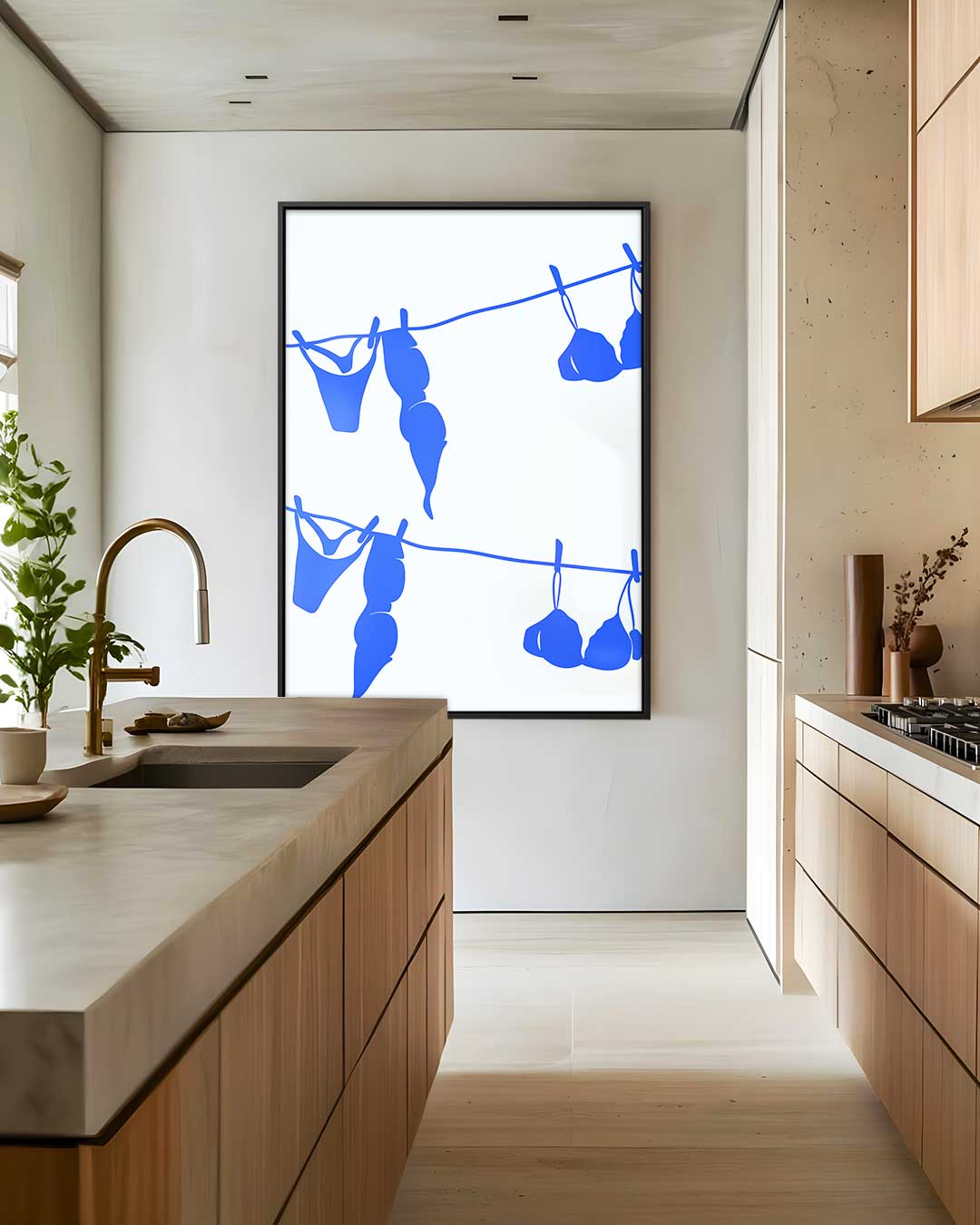 Blauwe Lingerie op de Lijn Kunstwerk-canvas-dibond-plexiglas-wanddecoratie-WallArtistic